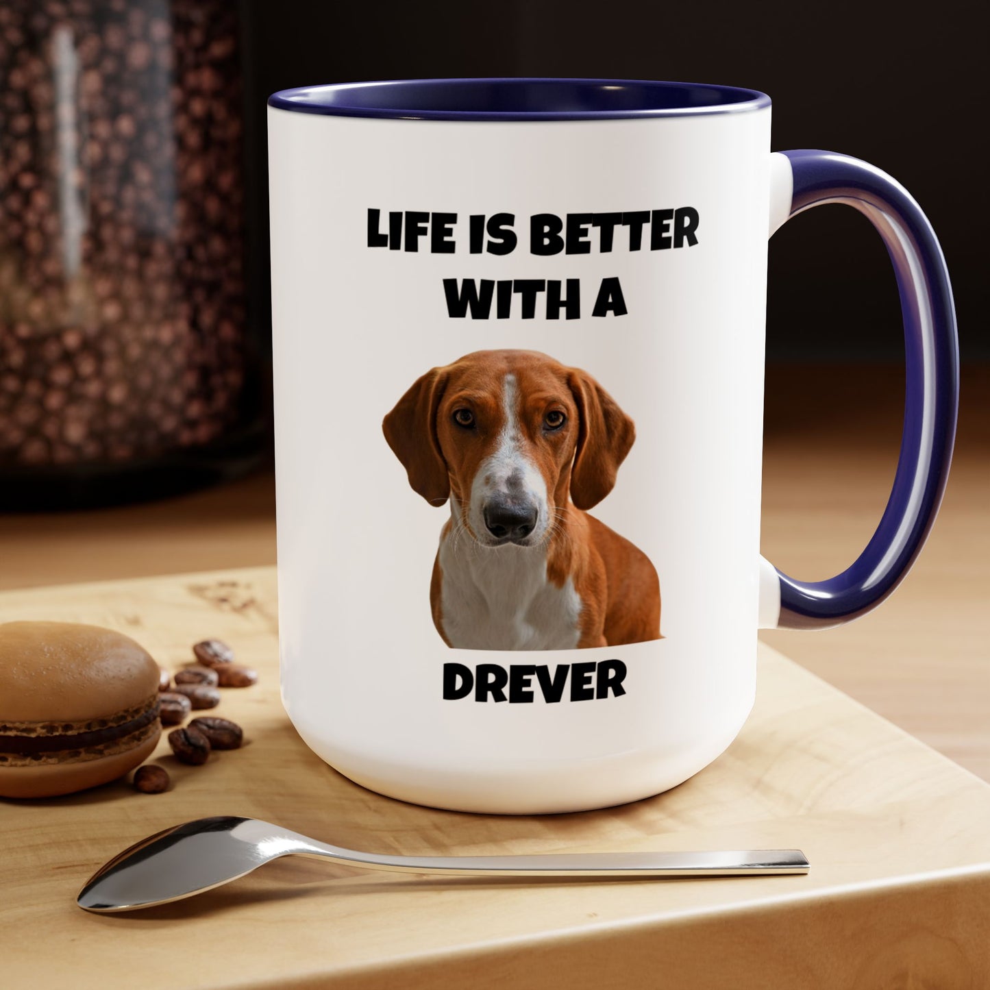 Drever Dog, Drever, Life is Better with a Drever, Two-Tone Coffee Mugs, 15oz