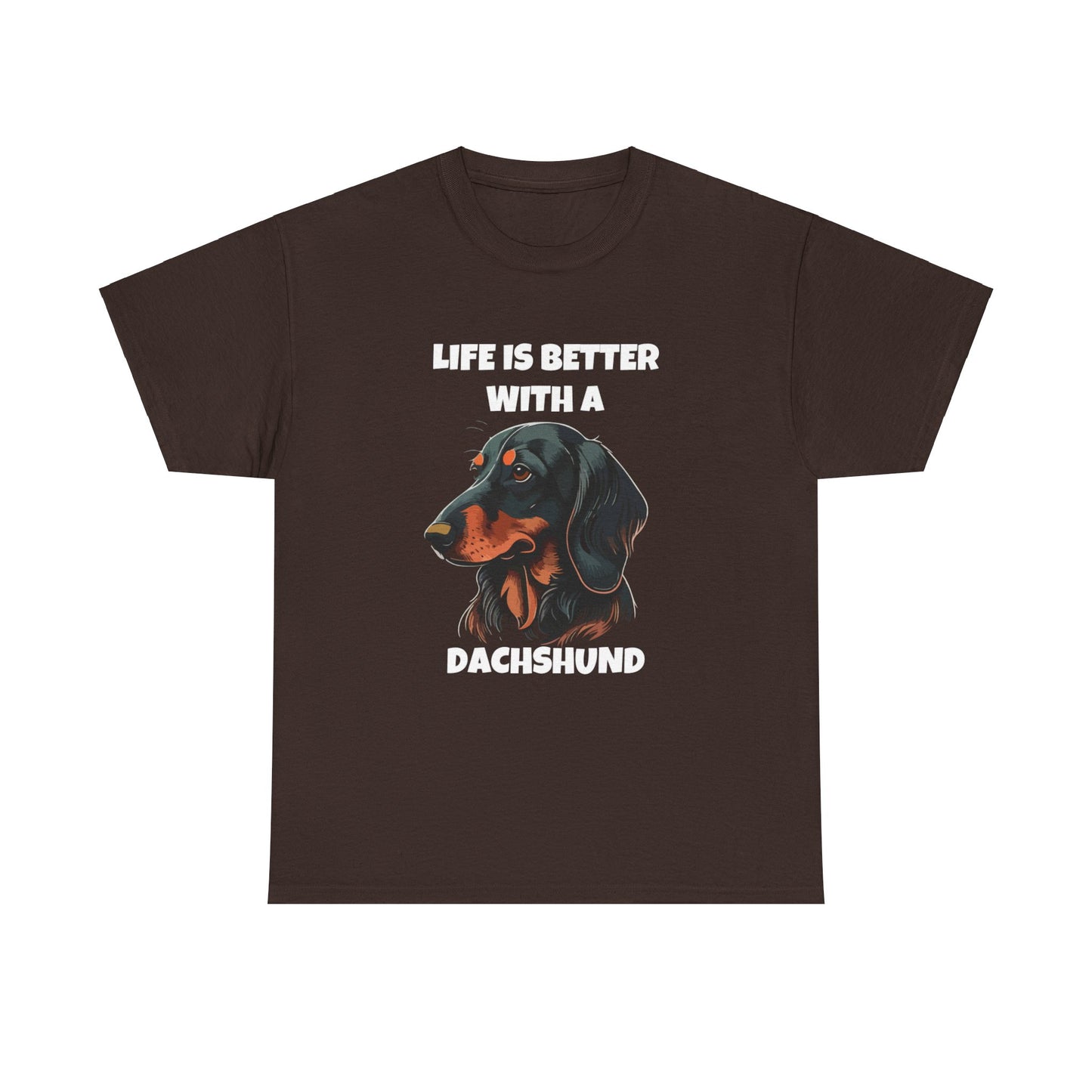 Dachshund Dog, Black Dachshund, Life is Better with a Dachshund, Dark Unisex Heavy Cotton Tee