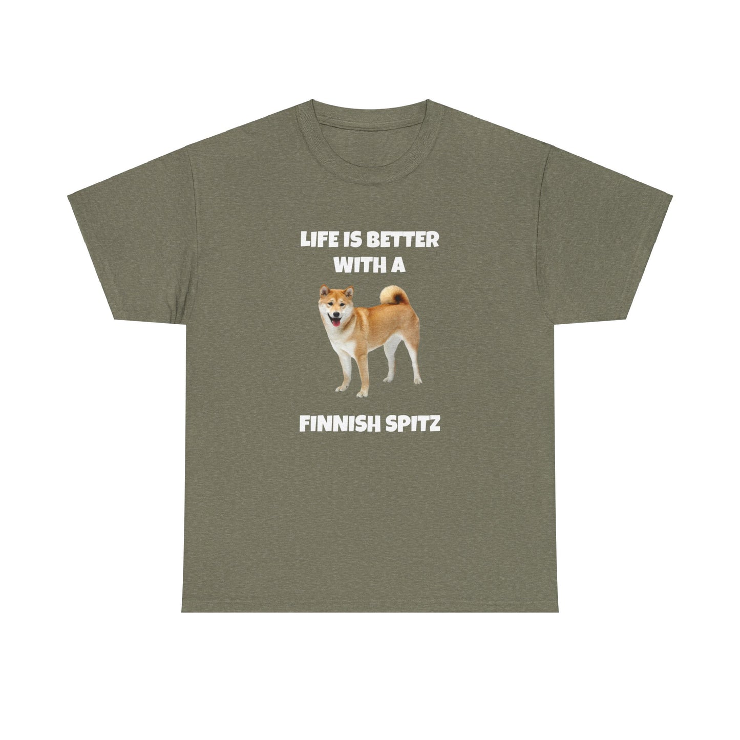 Finnish Spitz, Finnish Spitz Dog, Life is Better with a Finnish Spitz, Dark Unisex Heavy Cotton Tee