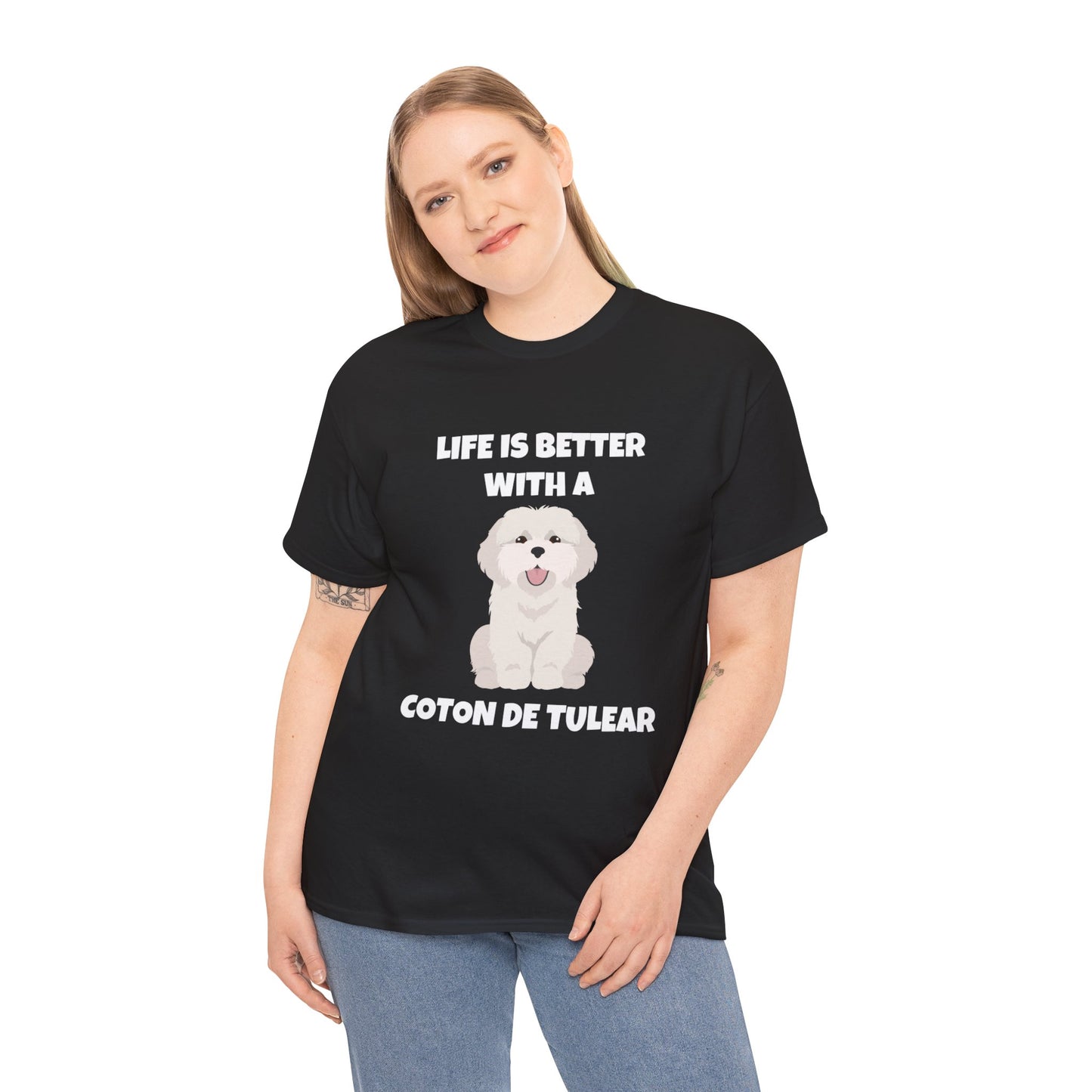 Coton de Tulear Dog, Life is Better with a Coton de Tulear, Dark Unisex Heavy Cotton Tee