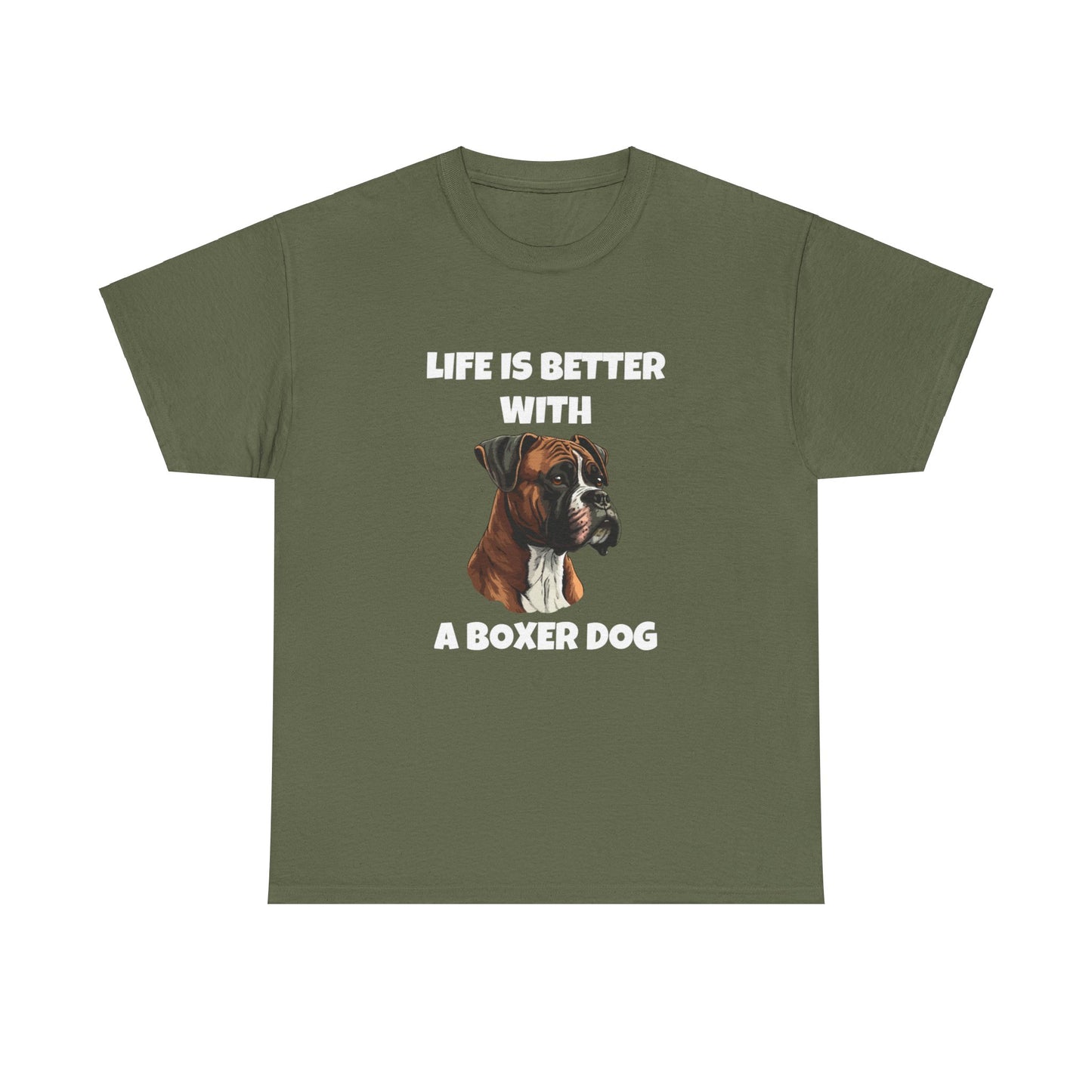 Boxer, Boxer Dog, Life is Better with a Boxer Dog, Dark Unisex Heavy Cotton Tee