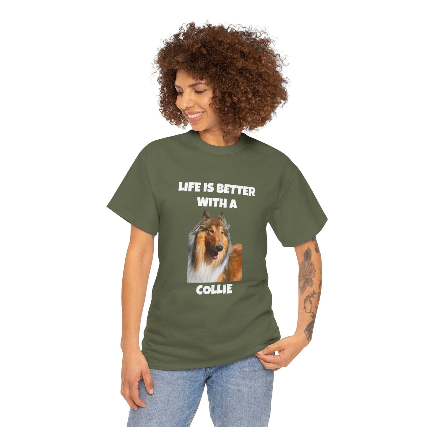 Collie Dog, Life is Better with a Collie, Dark Unisex Heavy Cotton Tee