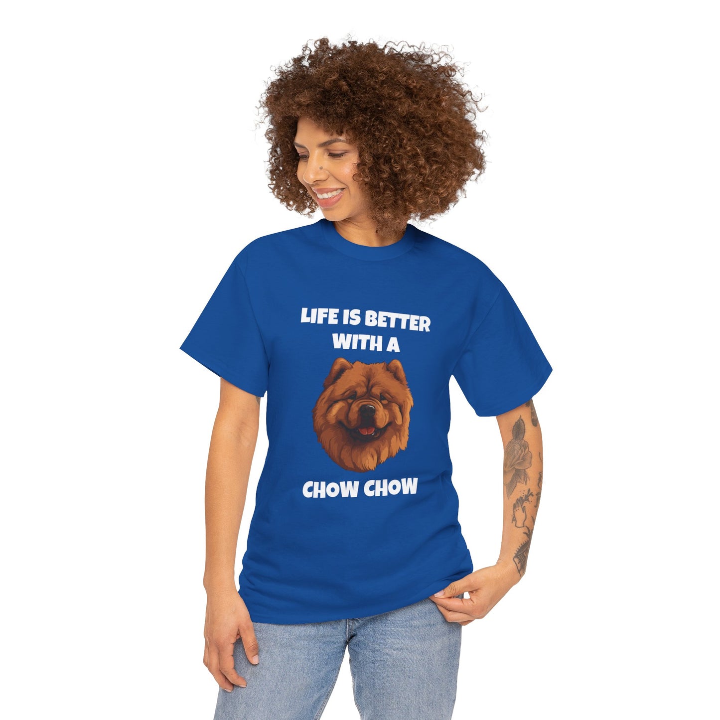 Chow Chow, Chow Dog, Life is Better with a Chow Chow, Dark Unisex Heavy Cotton Tee