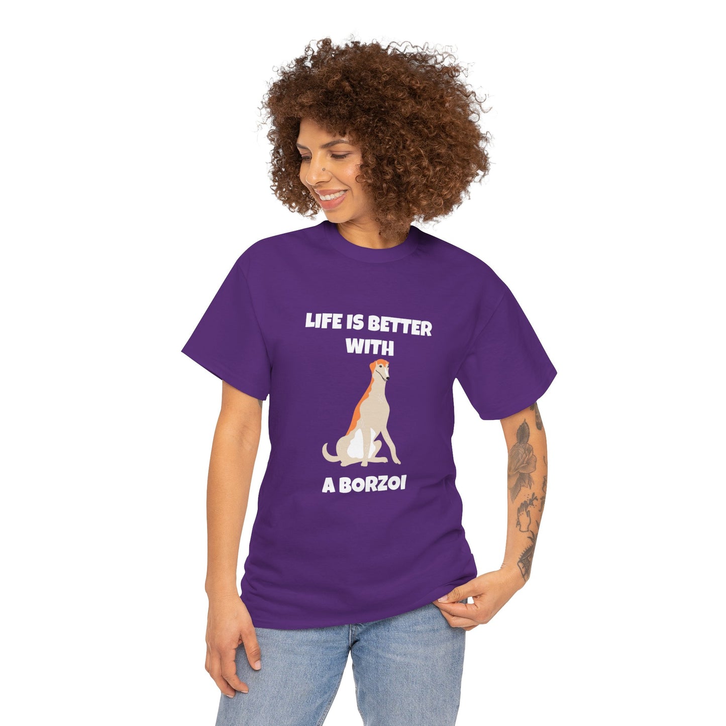 Borzoi, Borzoi Dog, Life is Better with a Borzoi, Dark Unisex Heavy Cotton Tee