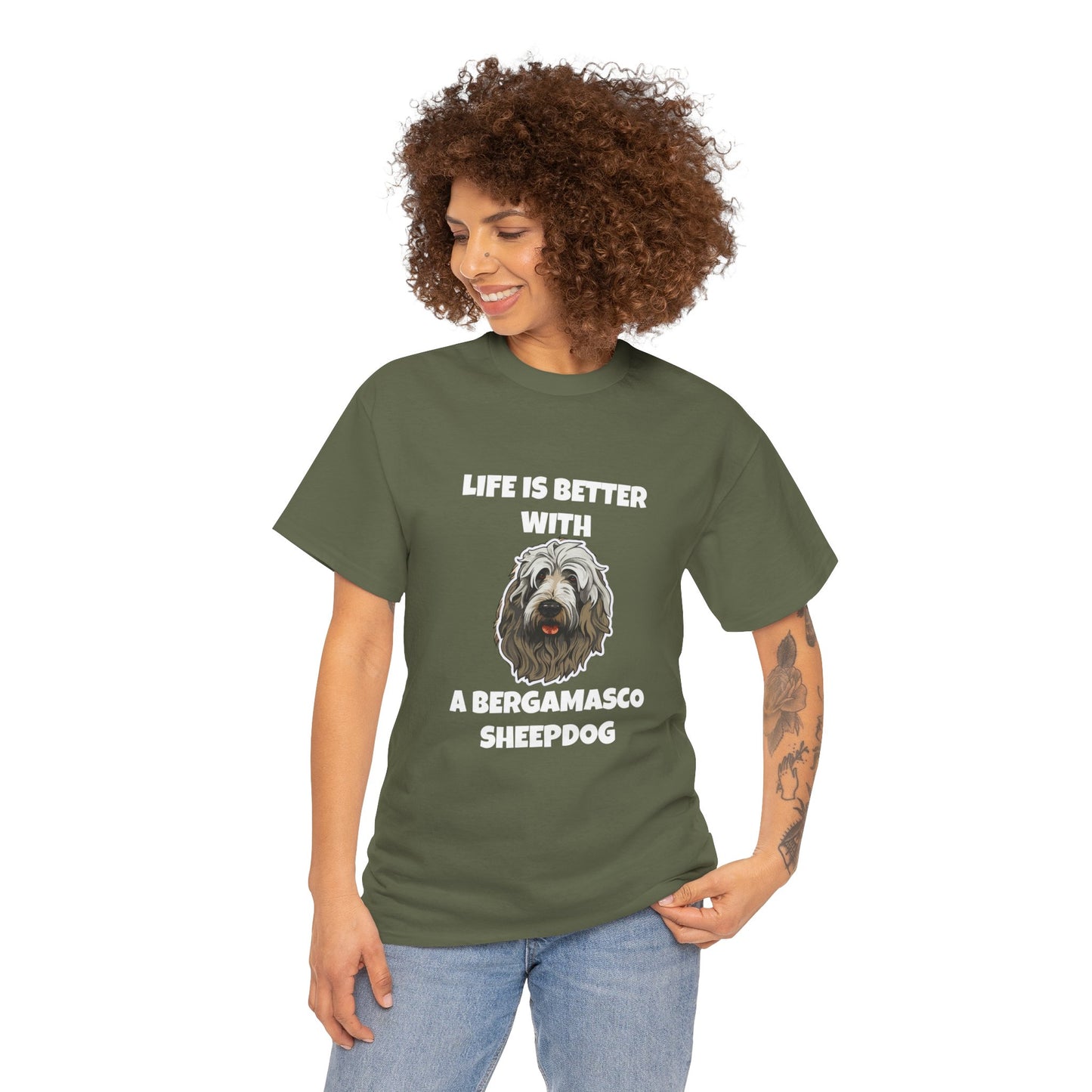 Bergamasco Sheepdog, Bergamasco Sheep Dog, Life is Better with a Bergamasco Sheepdog, Dark Unisex Heavy Cotton Tee