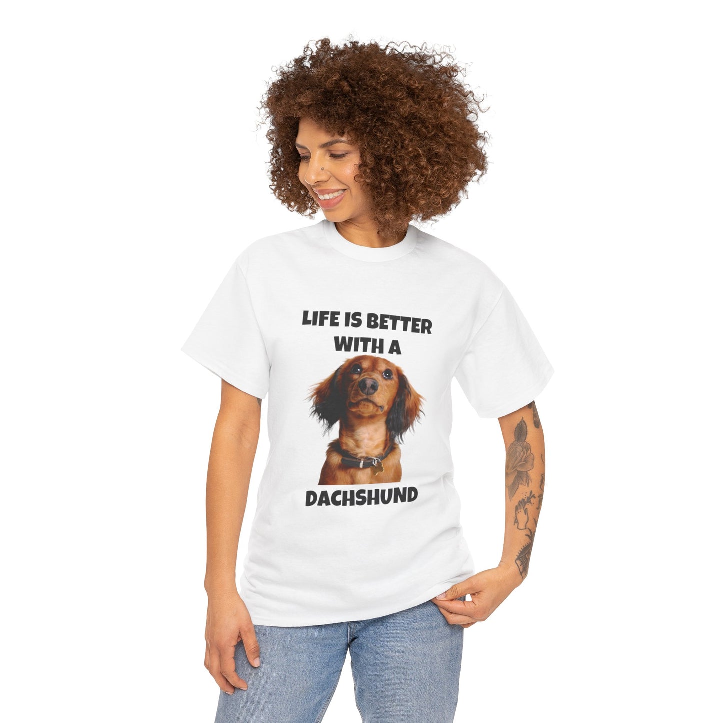 Dachshund Dog, Red Dachshund, Life is Better with a Dachshund, Unisex Heavy Cotton Tee