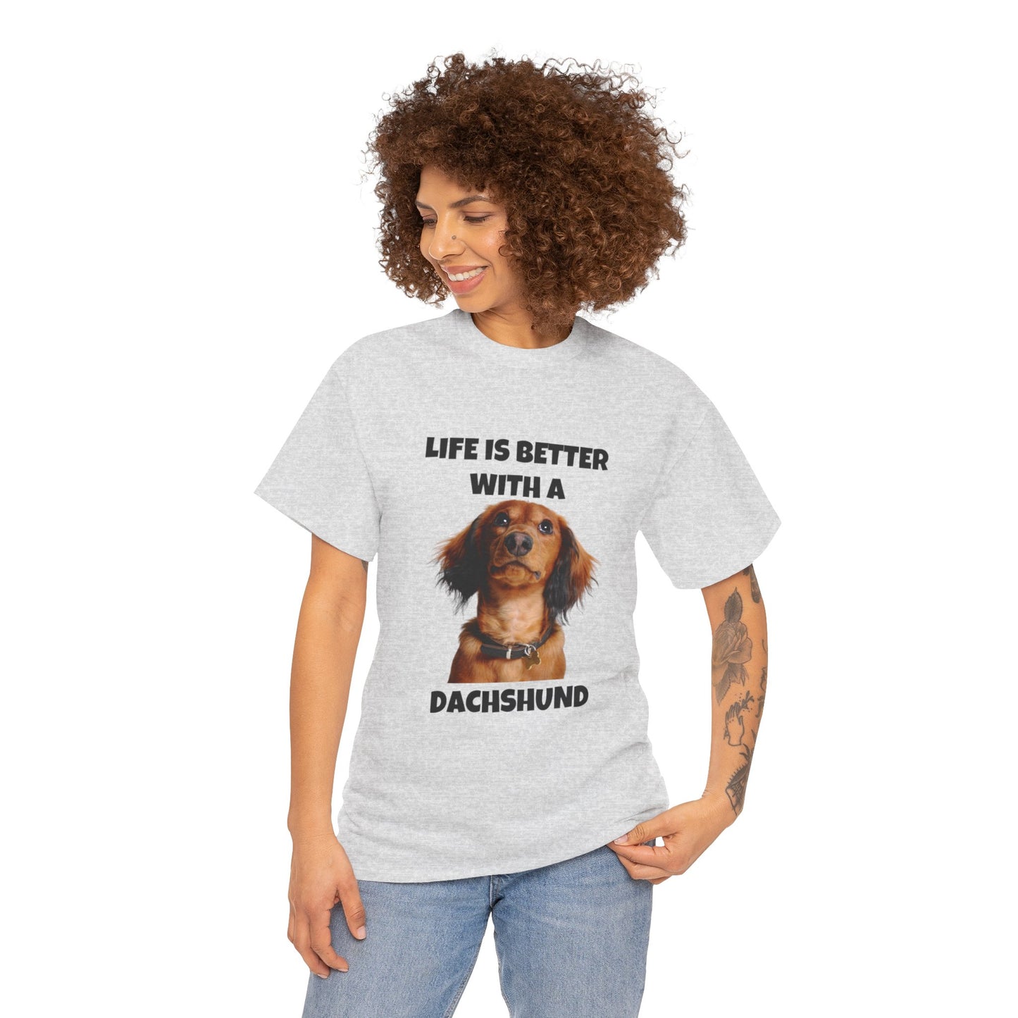 Dachshund Dog, Red Dachshund, Life is Better with a Dachshund, Unisex Heavy Cotton Tee