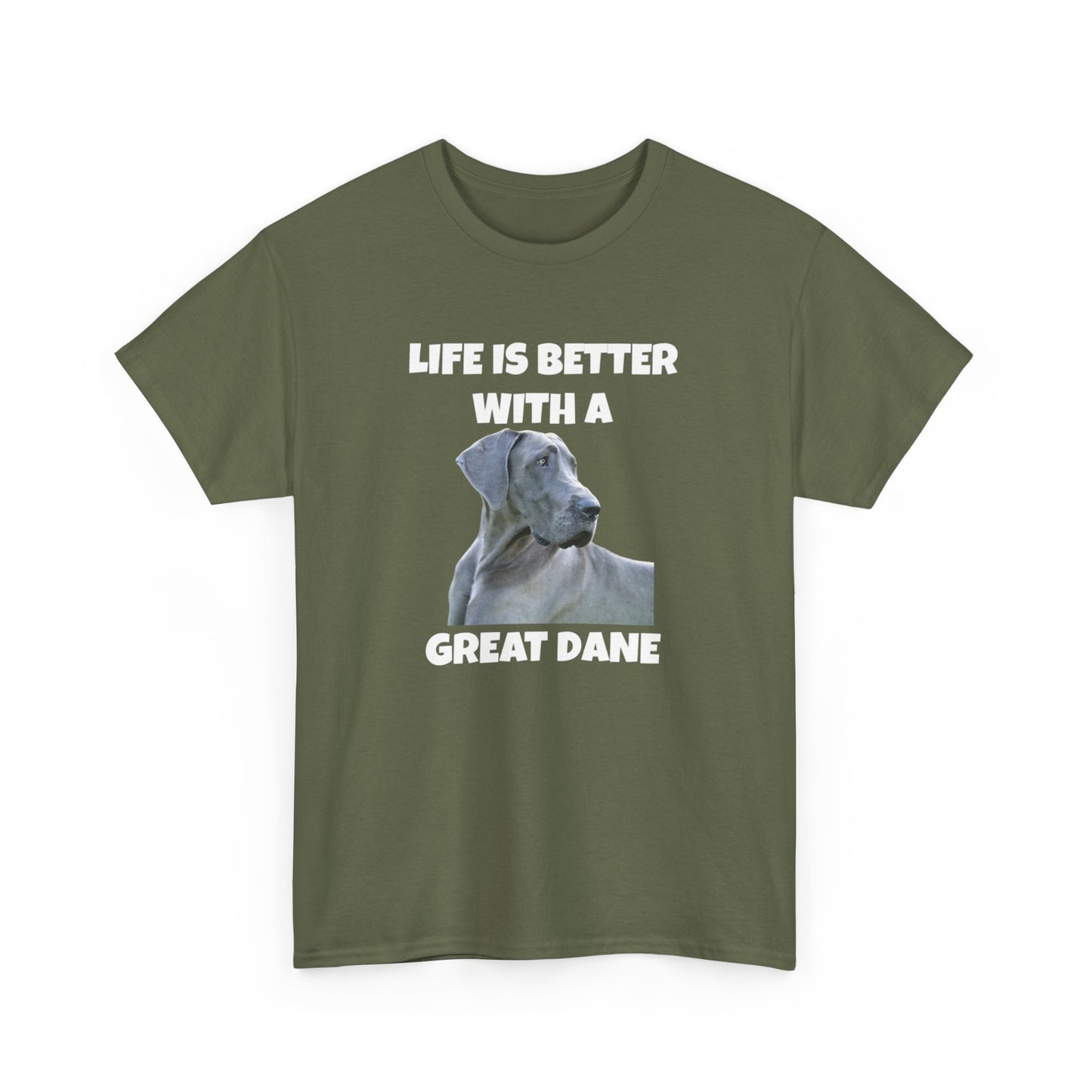 Great Dane, Great Dane Dog, Life is Better with a Great Dane, Dark Unisex Heavy Cotton Tee