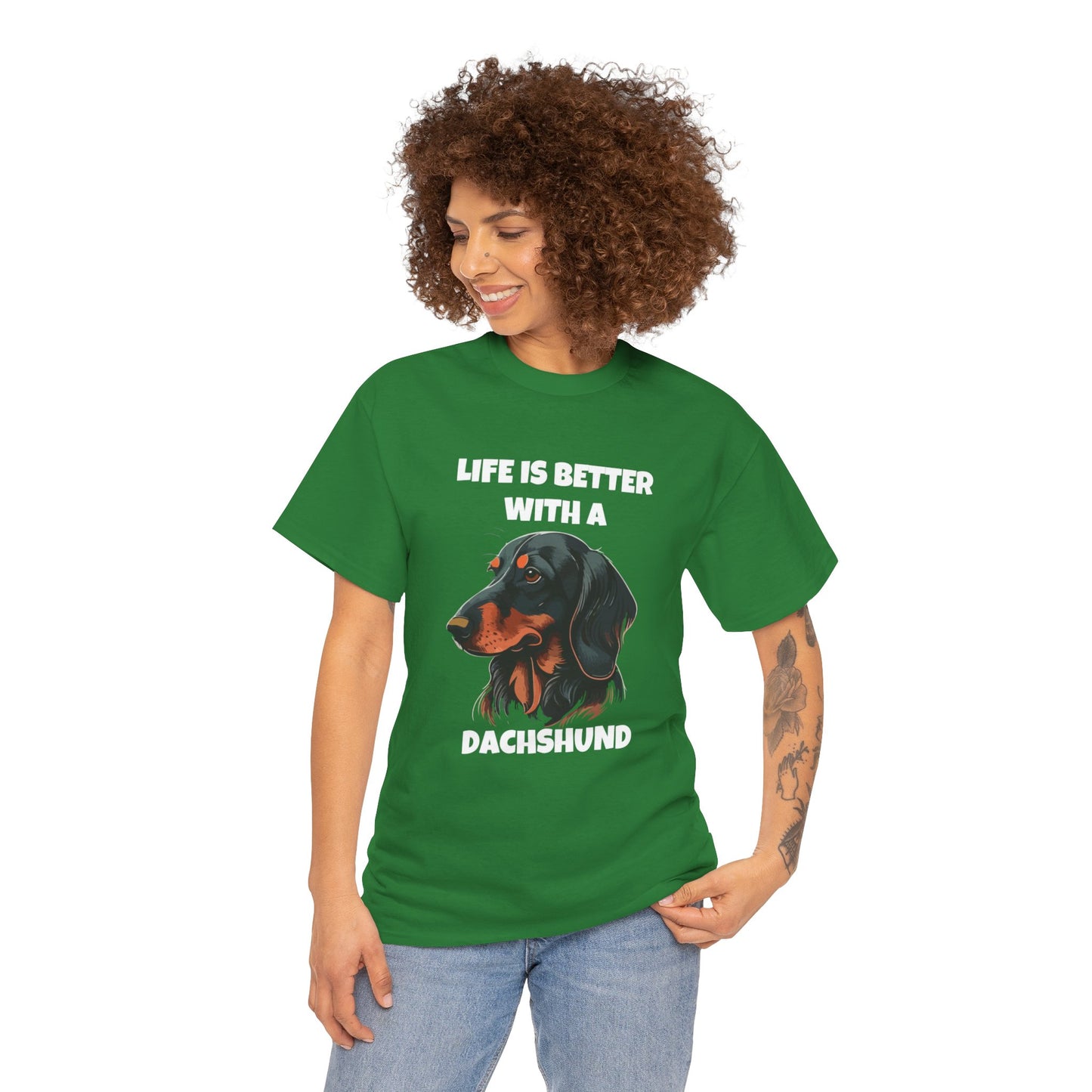 Dachshund Dog, Black Dachshund, Life is Better with a Dachshund, Dark Unisex Heavy Cotton Tee
