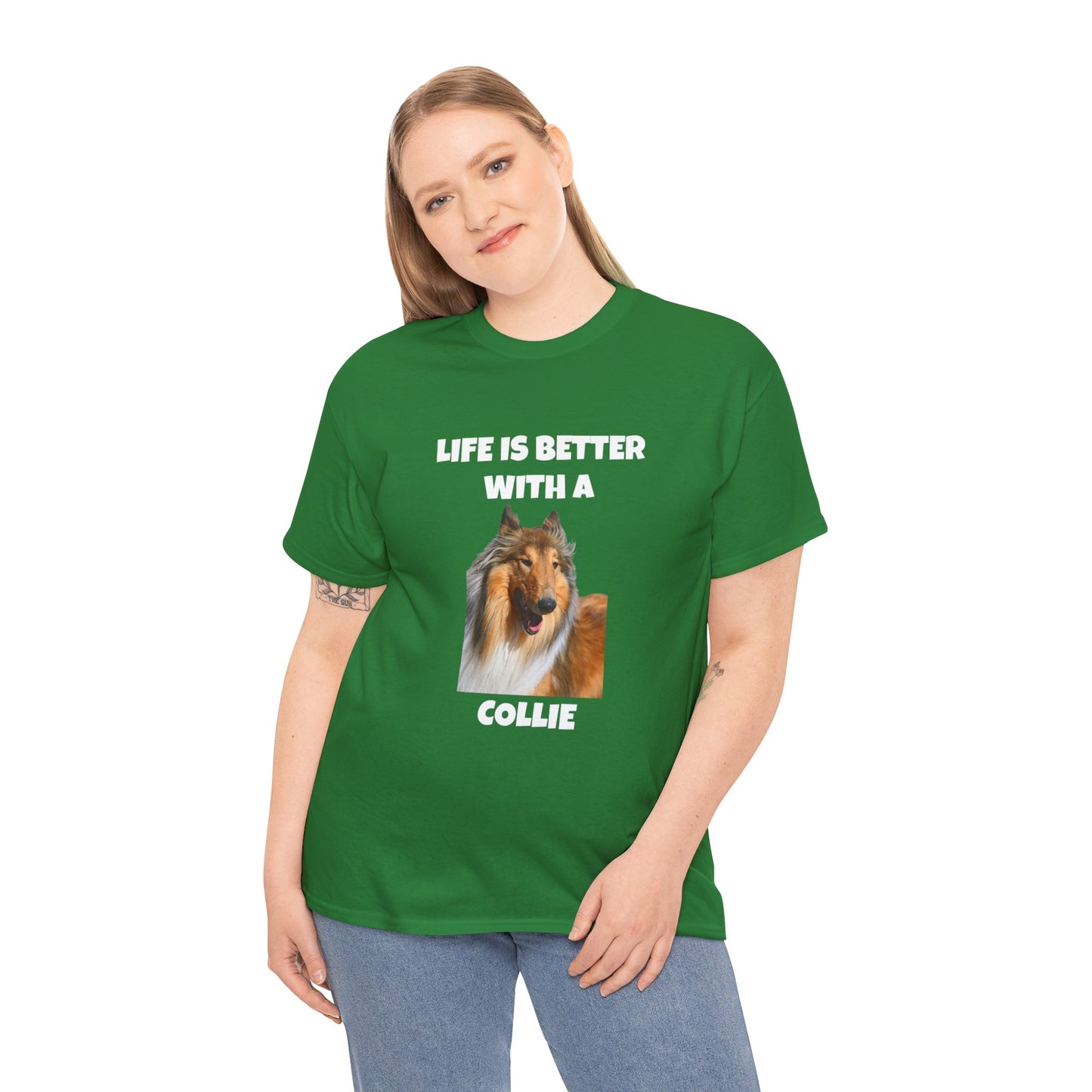 Collie Dog, Life is Better with a Collie, Dark Unisex Heavy Cotton Tee
