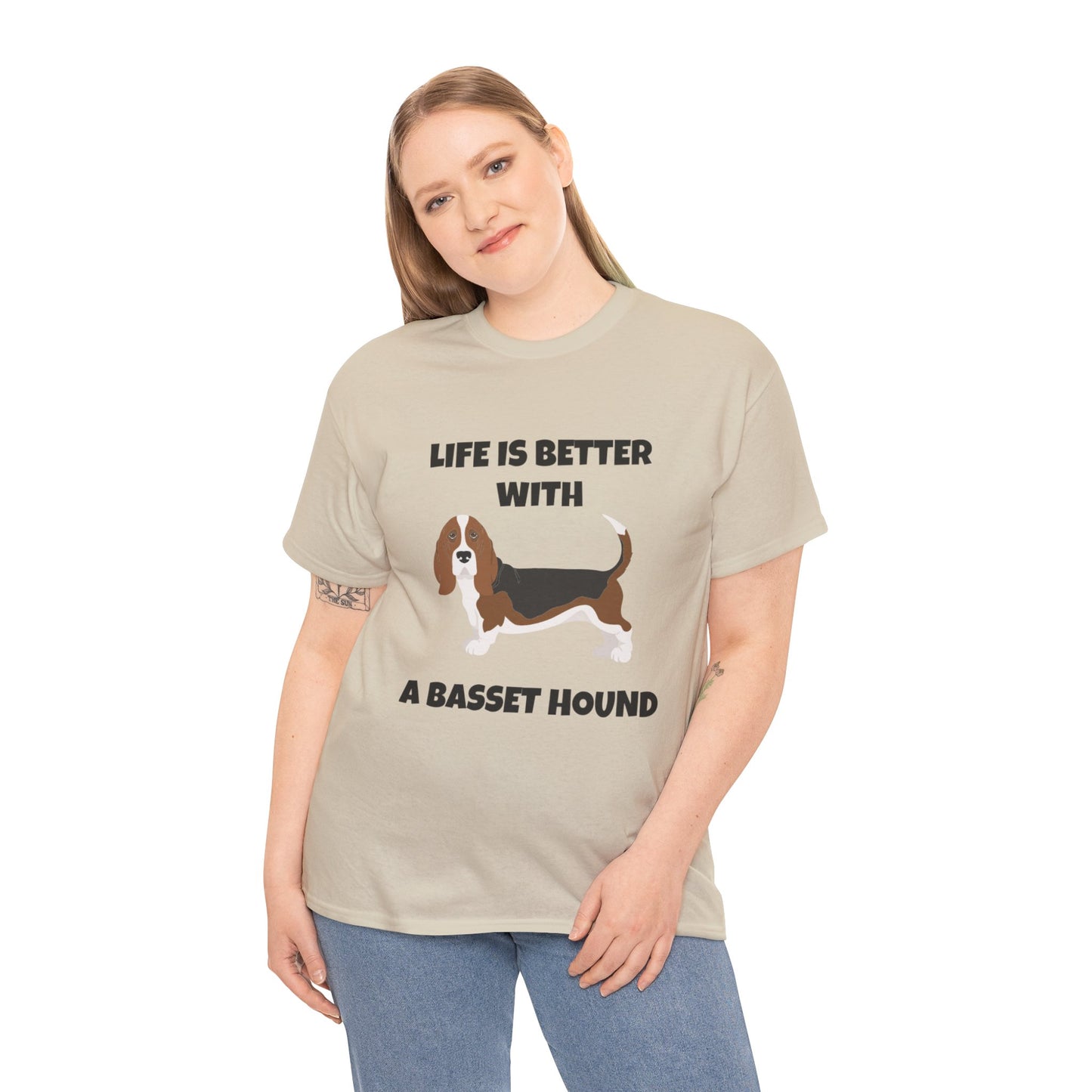 Basset, Basset Hound, Basset Dog, Life is Better With A Basset Hound, Unisex Heavy Cotton Tee