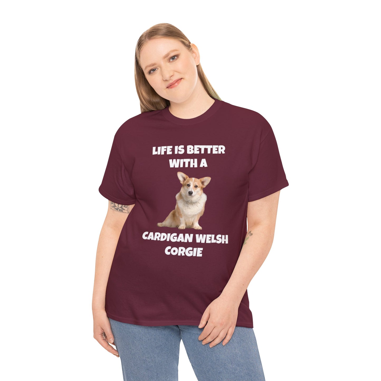 Cardigan Welsh Corgi, Cardigan Welsh Corgi Dog, Life is Better with a Cardigan Welsh Corgi, Dark Unisex Heavy Cotton Tee