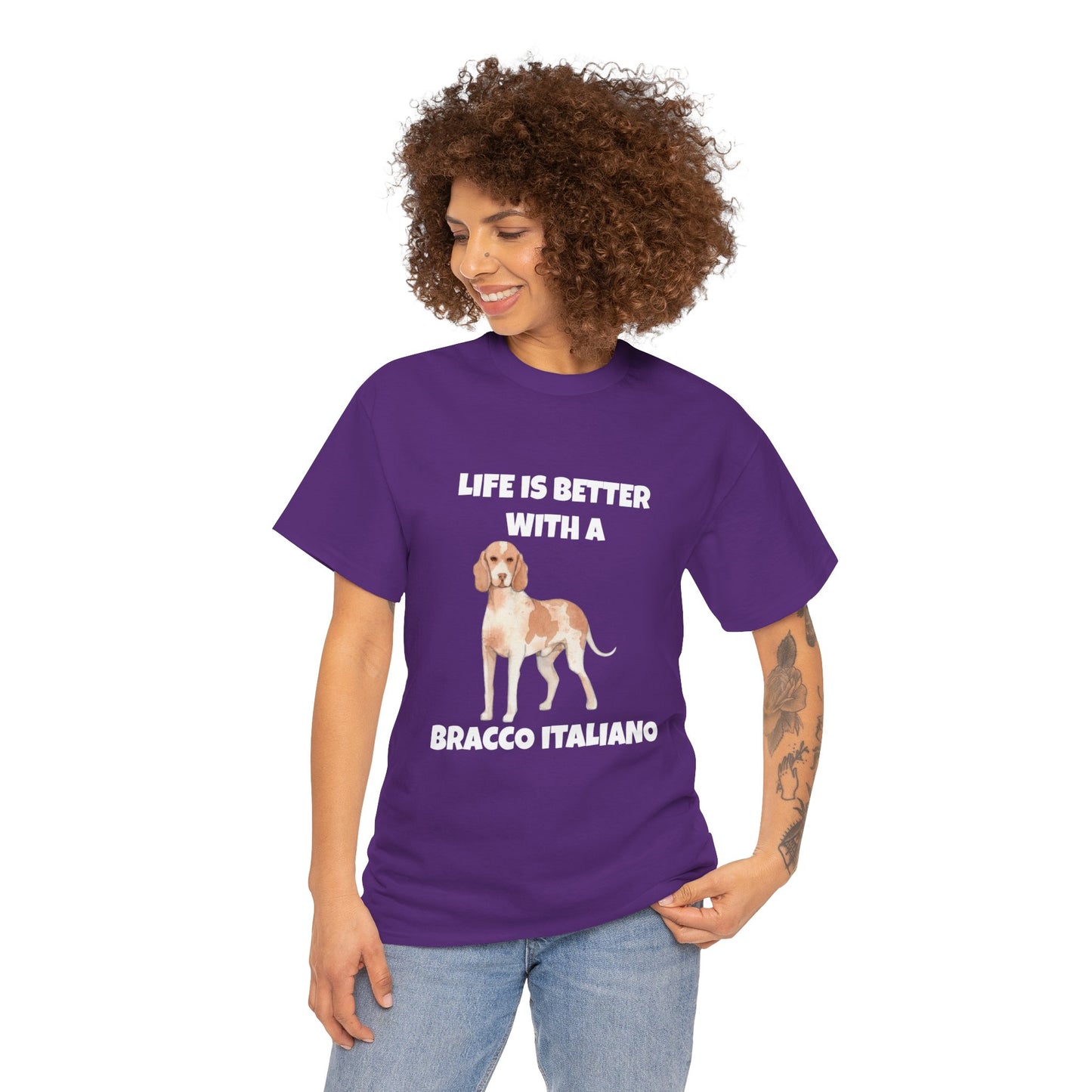 Bracco Italiano, Bracco Italiano Dog, Life is Better with a Bracco Italiano, Dark Unisex Heavy Cotton Tee