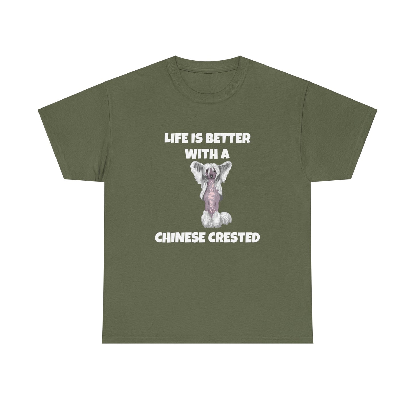 Chinese Crested Dog, Life is Better with a Chinese Crested, Dark Unisex Heavy Cotton Tee