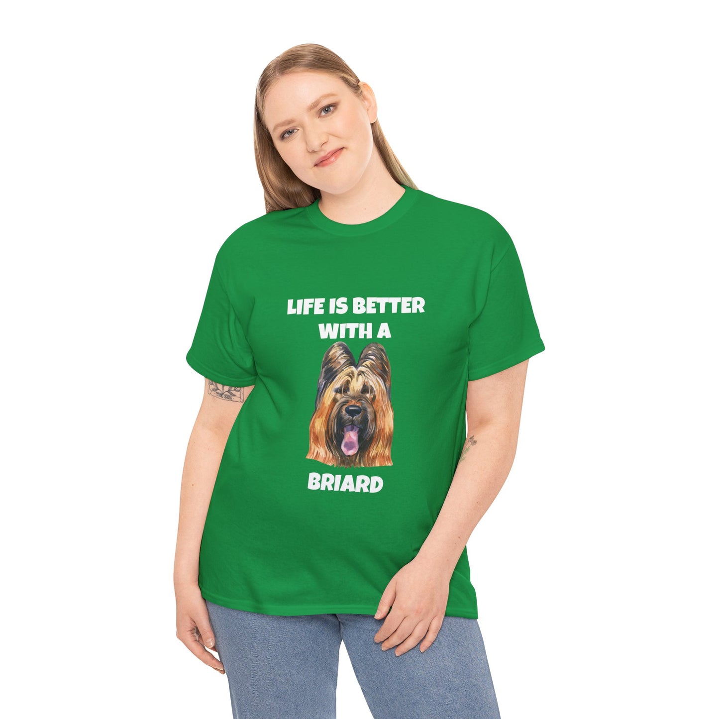 Briard, Briard Dog, Life is Better with a Briard, Dark Unisex Heavy Cotton Tee