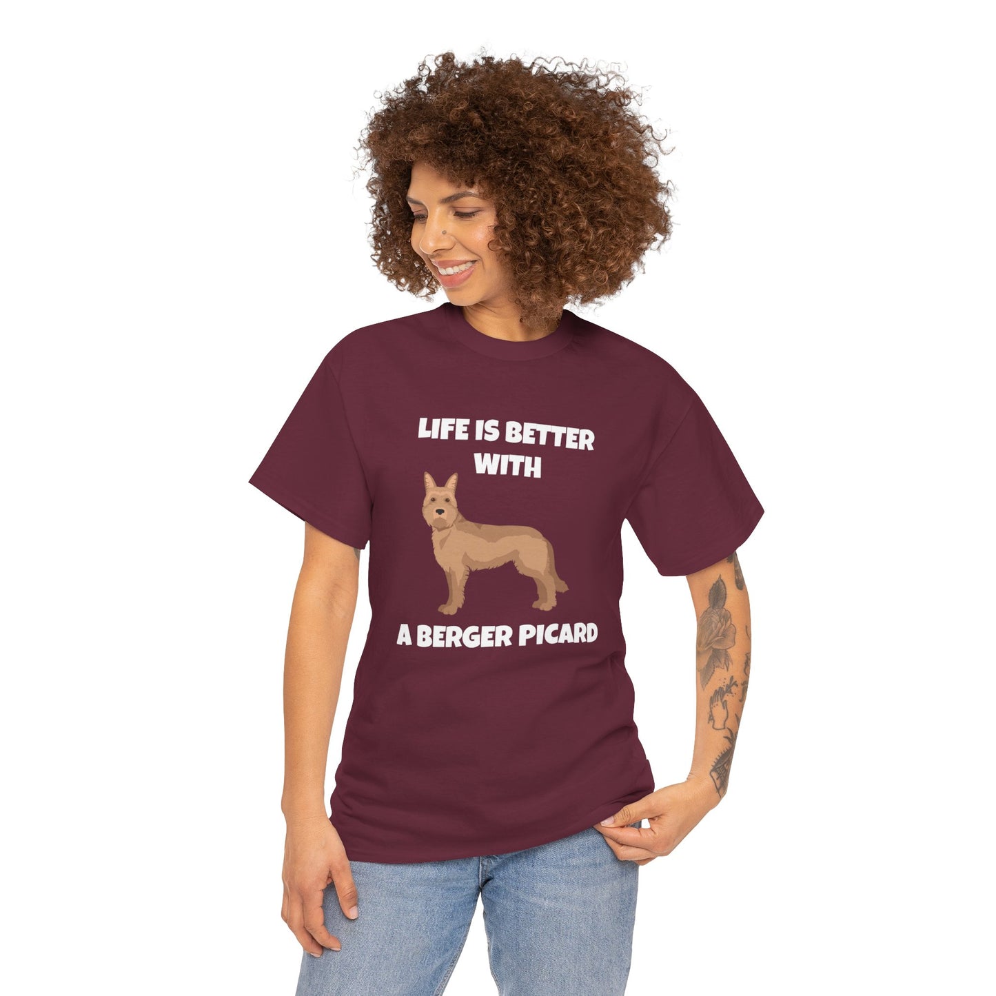 Berger Picard, Berger Picard Dog, Life is Better With a Berger Picard, Dark Unisex Heavy Cotton Tee