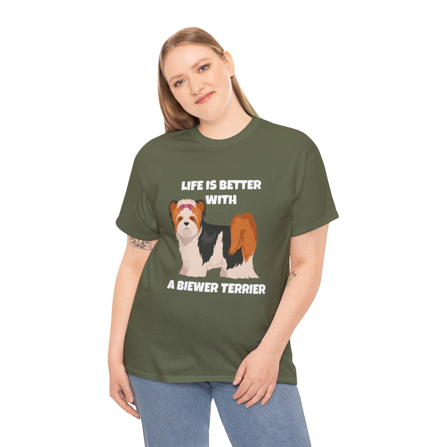 Biewer Terrier, Biewer Terrier Dog, Life is Better with a Biewer Terrier, Dark Unisex Heavy Cotton Tee