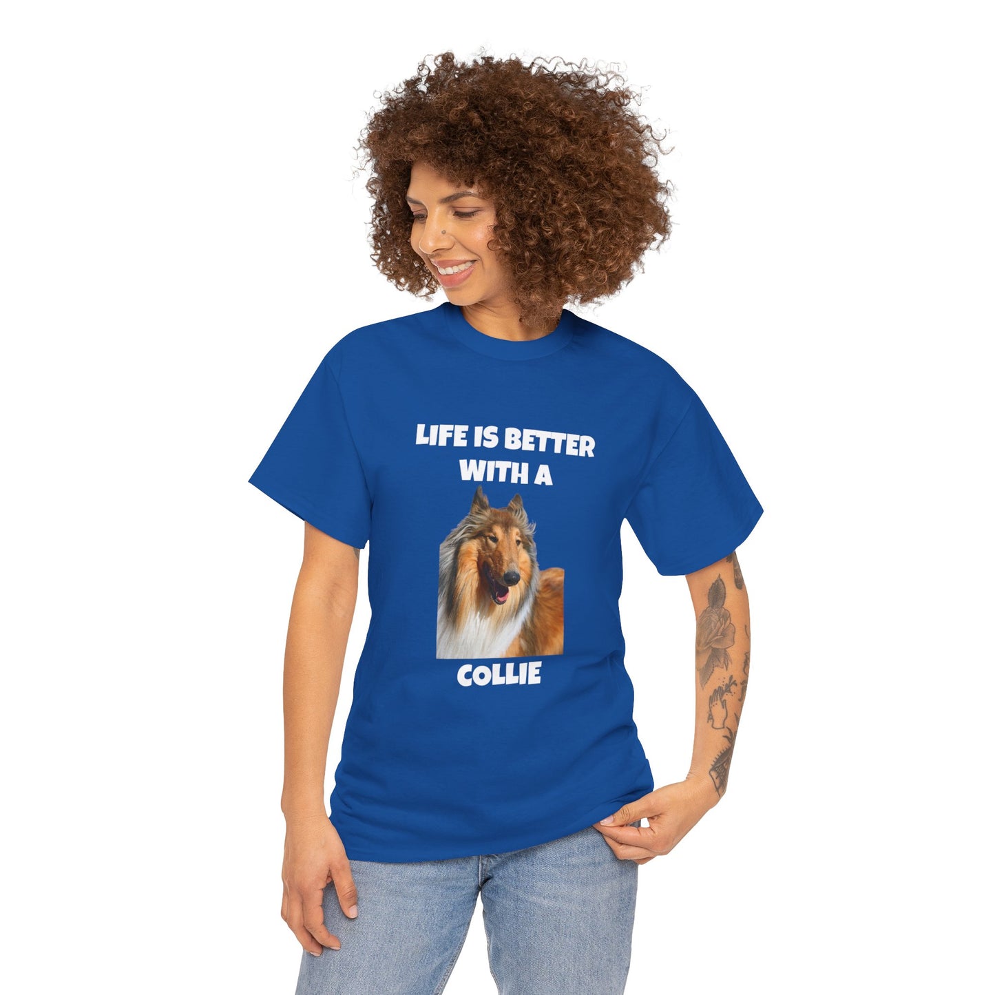 Collie Dog, Life is Better with a Collie, Dark Unisex Heavy Cotton Tee