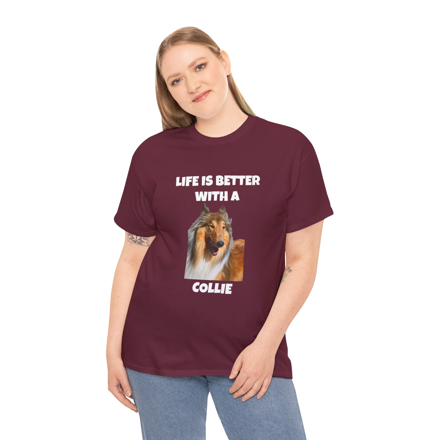 Collie Dog, Life is Better with a Collie, Dark Unisex Heavy Cotton Tee