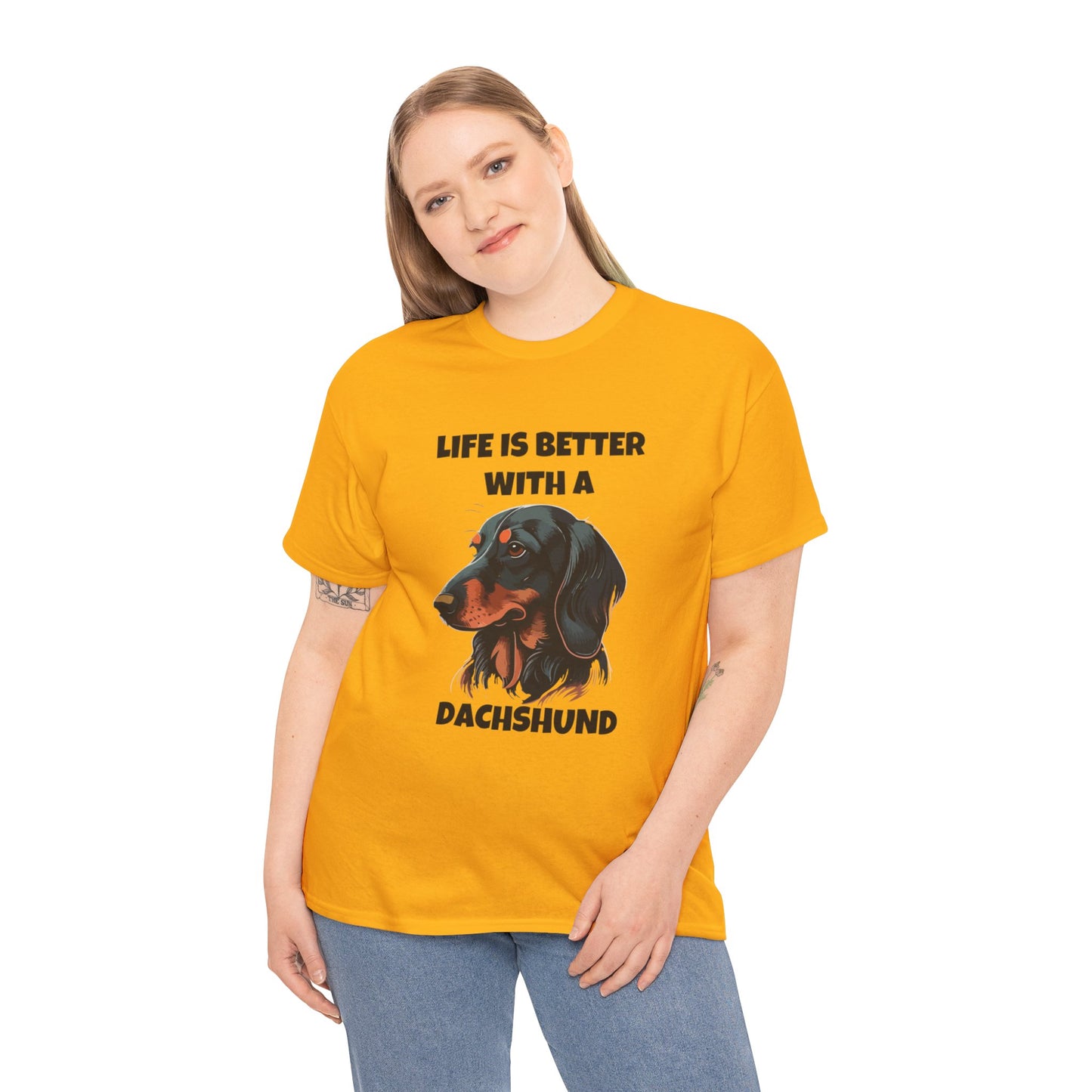Dachshund Dog, Black Dachshund, Life is Better with a Dachshund, Unisex Heavy Cotton Tee