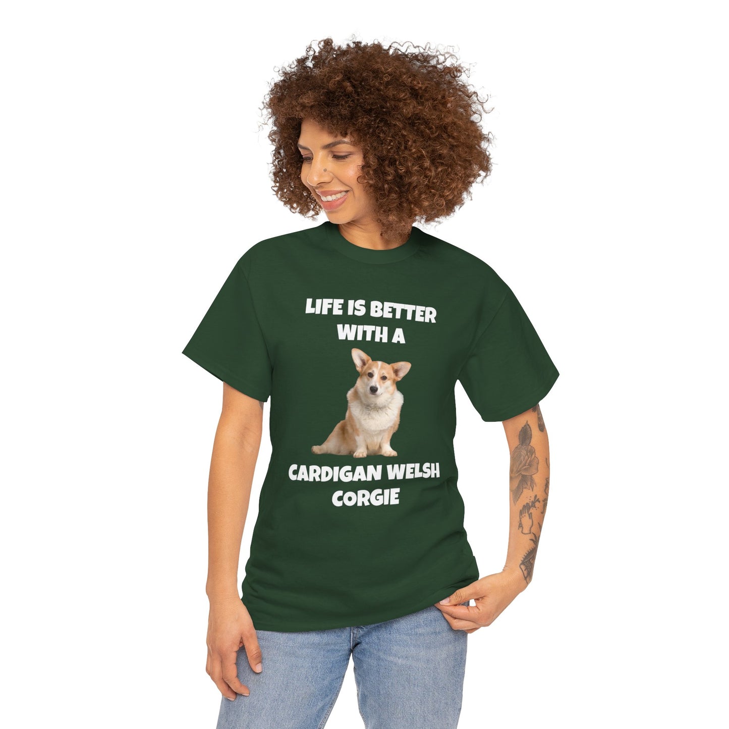 Cardigan Welsh Corgi, Cardigan Welsh Corgi Dog, Life is Better with a Cardigan Welsh Corgi, Dark Unisex Heavy Cotton Tee