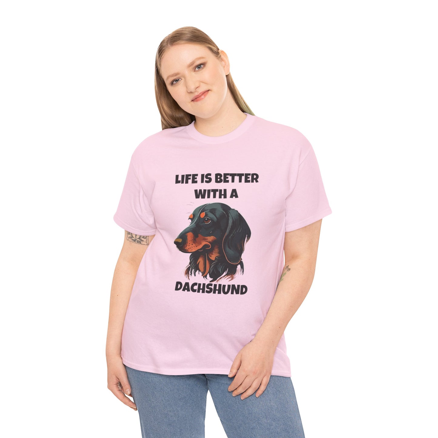 Dachshund Dog, Black Dachshund, Life is Better with a Dachshund, Unisex Heavy Cotton Tee