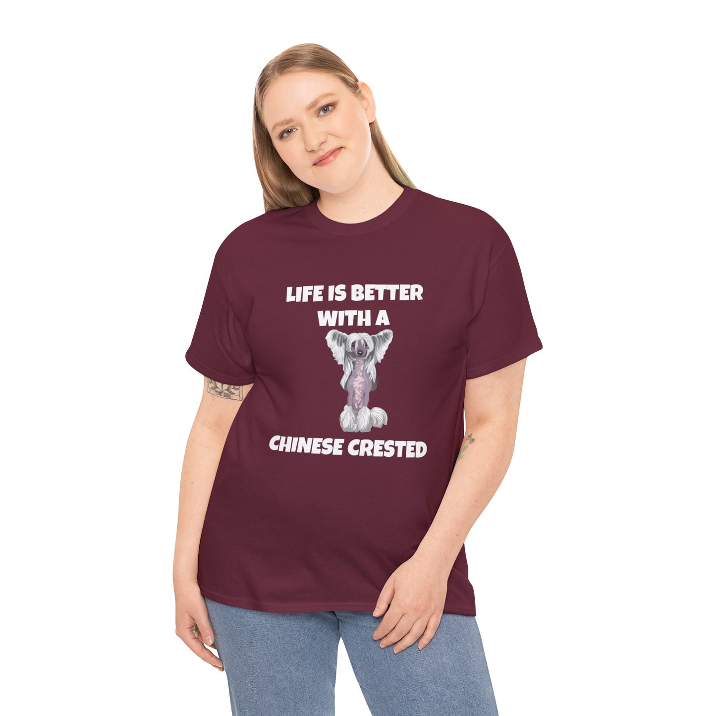 Chinese Crested Dog, Life is Better with a Chinese Crested, Dark Unisex Heavy Cotton Tee