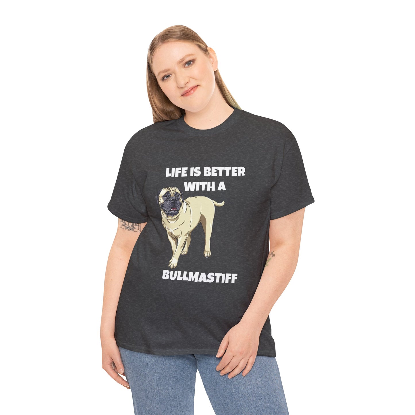 Bullmastiff, Bullmastiff Dog, Mastiff, Life is Better with a Bullmastiff, Dark Unisex Heavy Cotton Tee