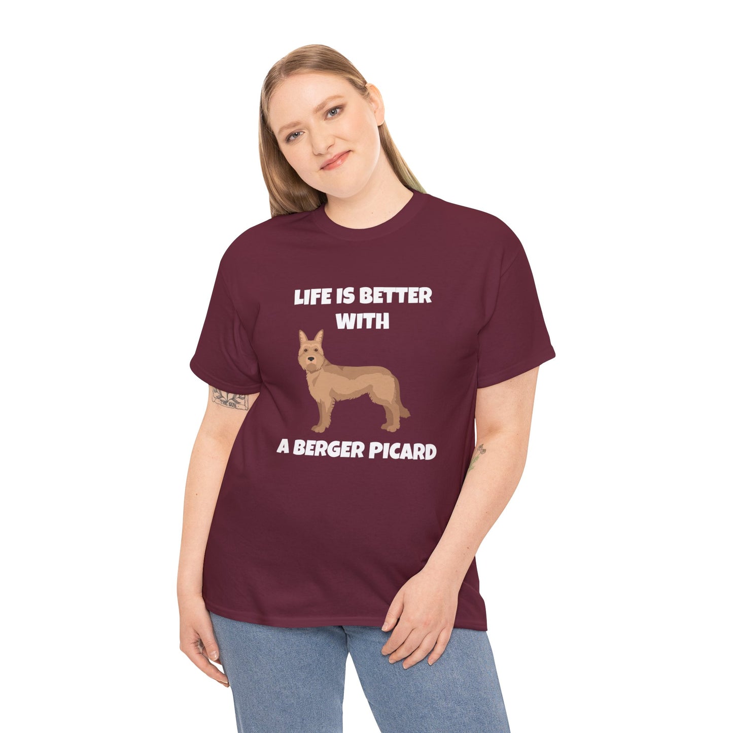 Berger Picard, Berger Picard Dog, Life is Better With a Berger Picard, Dark Unisex Heavy Cotton Tee