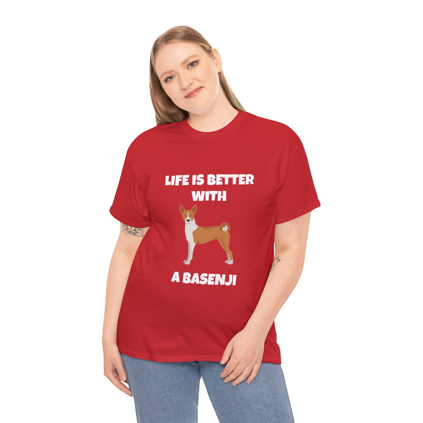 Basenji, Basenji Dog, Life is Better With a Basenji, Dark Unisex Heavy Cotton Tee