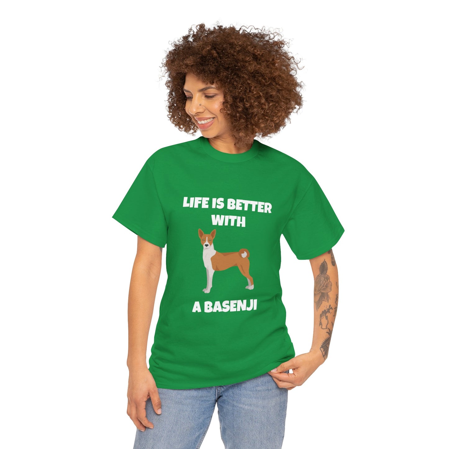 Basenji, Basenji Dog, Life is Better With a Basenji, Dark Unisex Heavy Cotton Tee