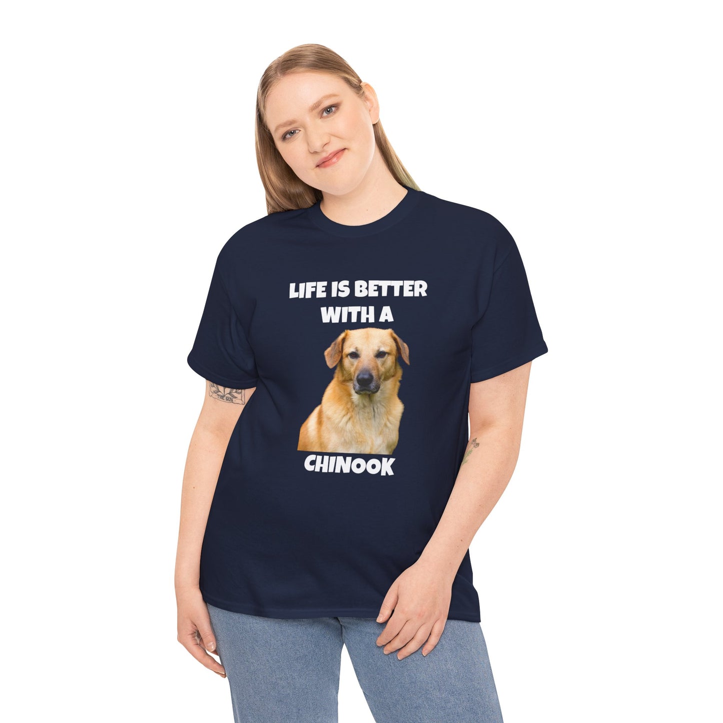 Chinook Dog, Life is Better with a Chinook, Dark Unisex Heavy Cotton Tee