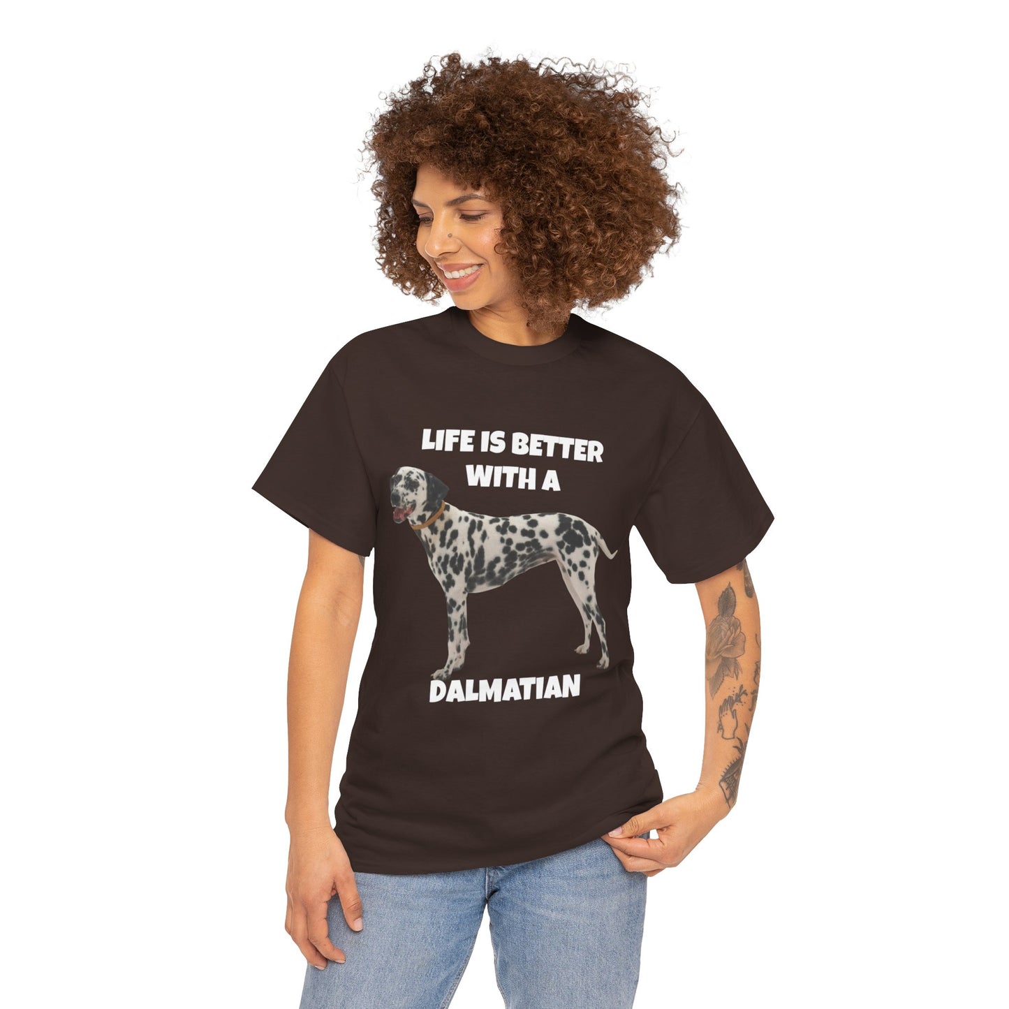 Dalmatian Dog, Life is Better with a Dalmatian, Dark Unisex Heavy Cotton Tee