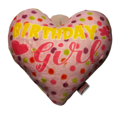 Birthday Girl Plush Heart, 6" with Squeaker