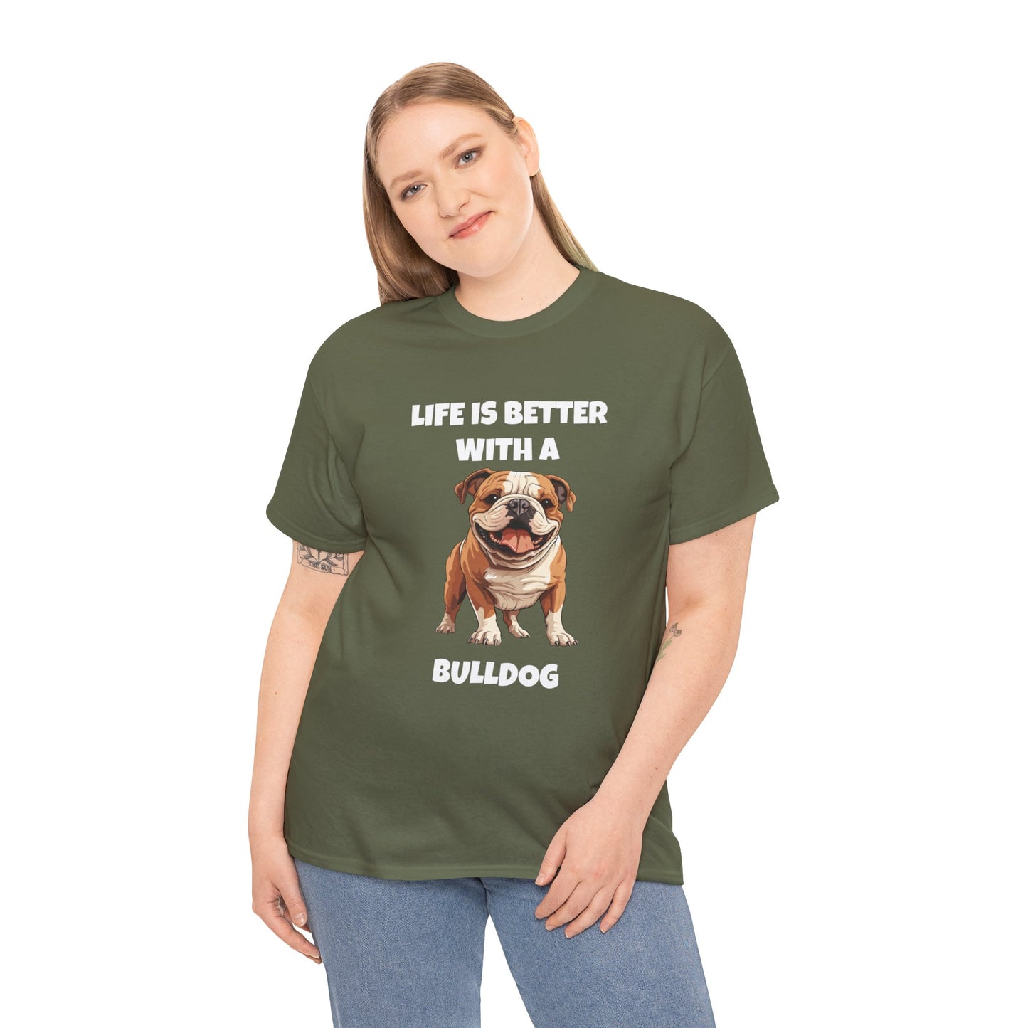 BullDog, Bull Dog, Life is Better with a Bulldog, Dark Unisex Heavy Cotton Tee