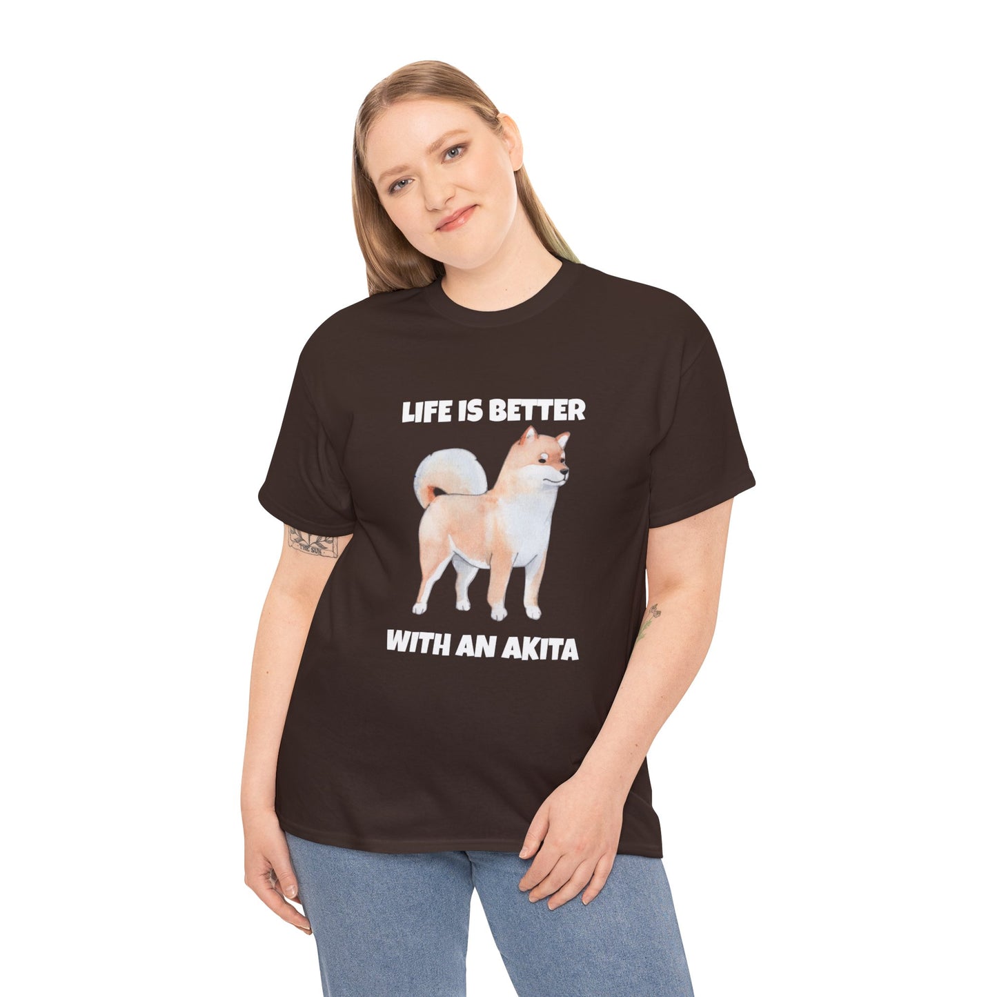 Akita, Akita Dog, Life is Better with an Akita, Dark Unisex Heavy Cotton Tee