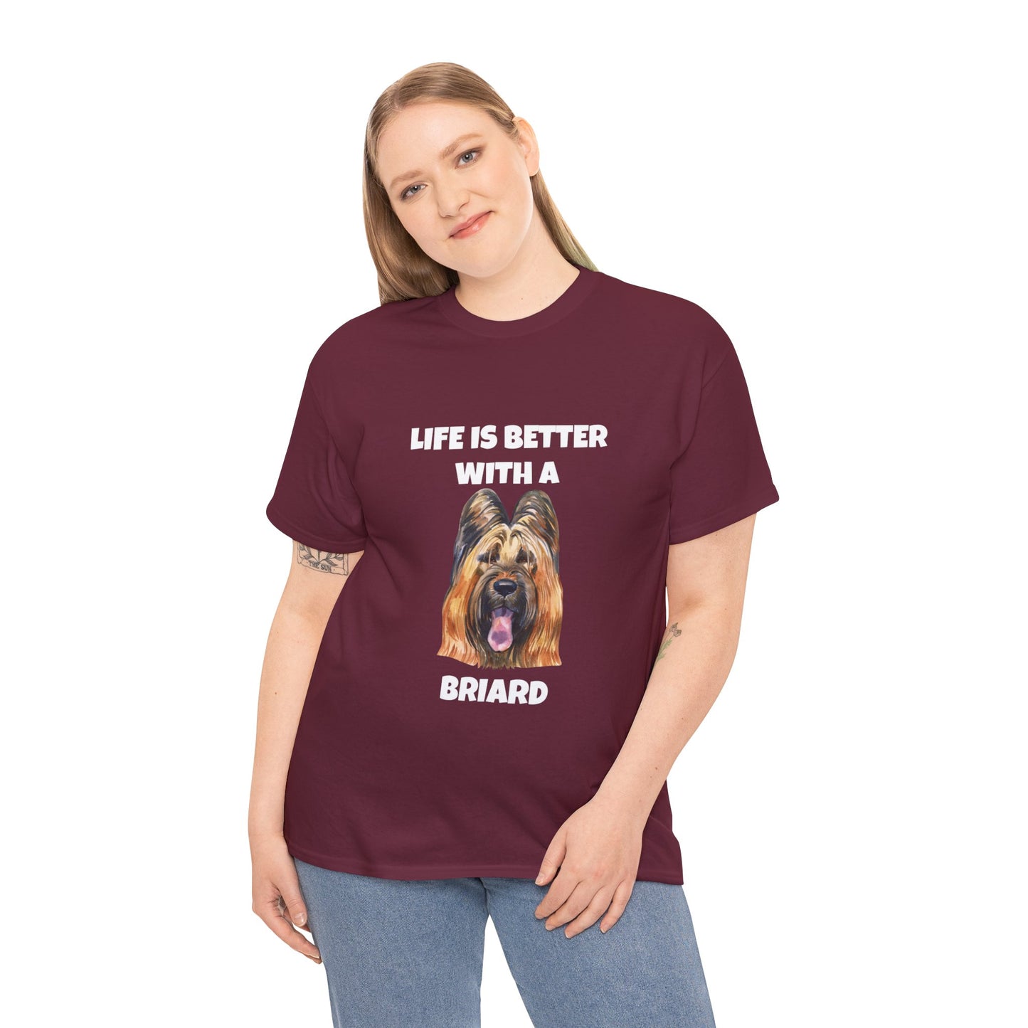 Briard, Briard Dog, Life is Better with a Briard, Dark Unisex Heavy Cotton Tee