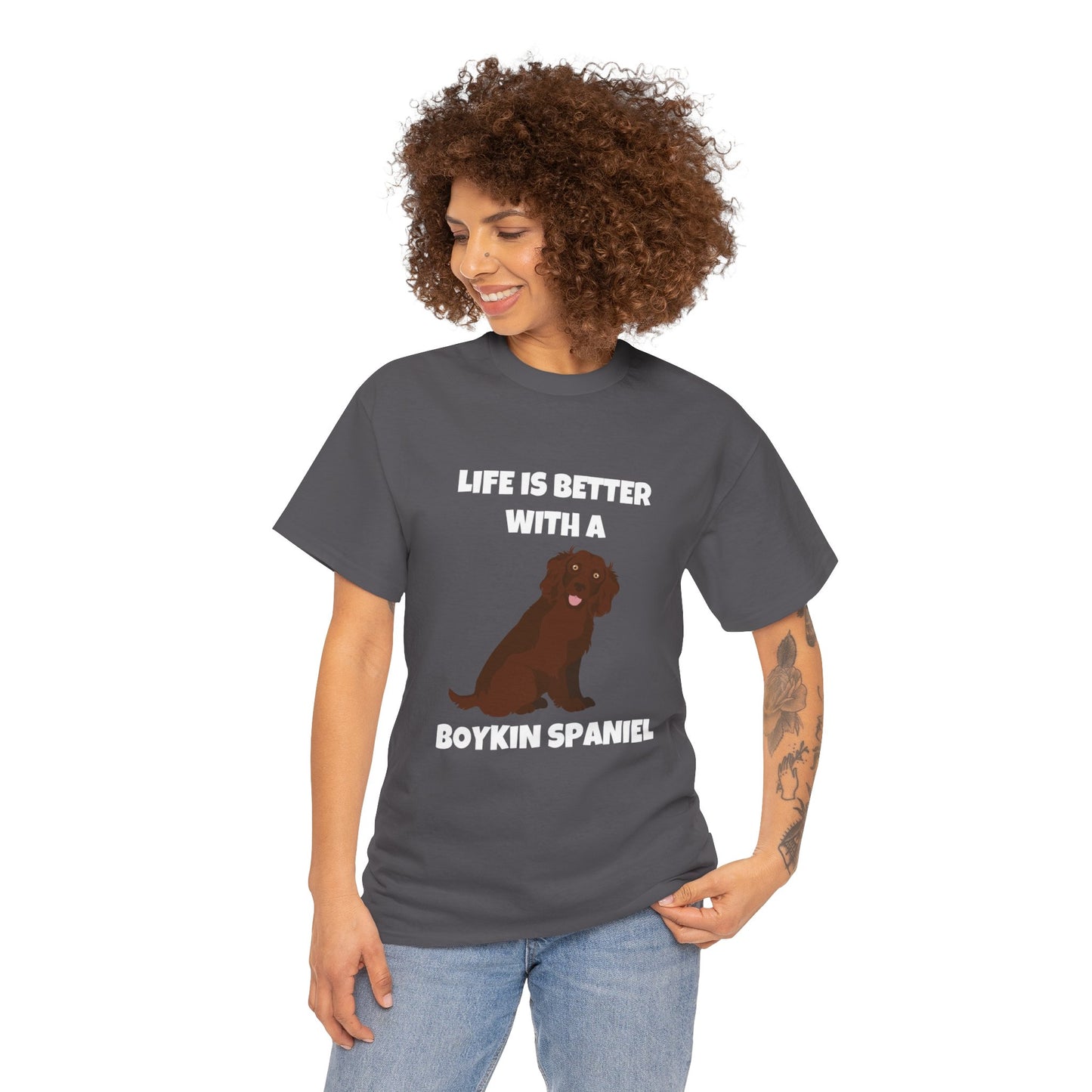 Boykin Spaniel, Boykin Spaniel Dog, Life is Better with a Boykin Spaniel, Dark Unisex Heavy Cotton Tee