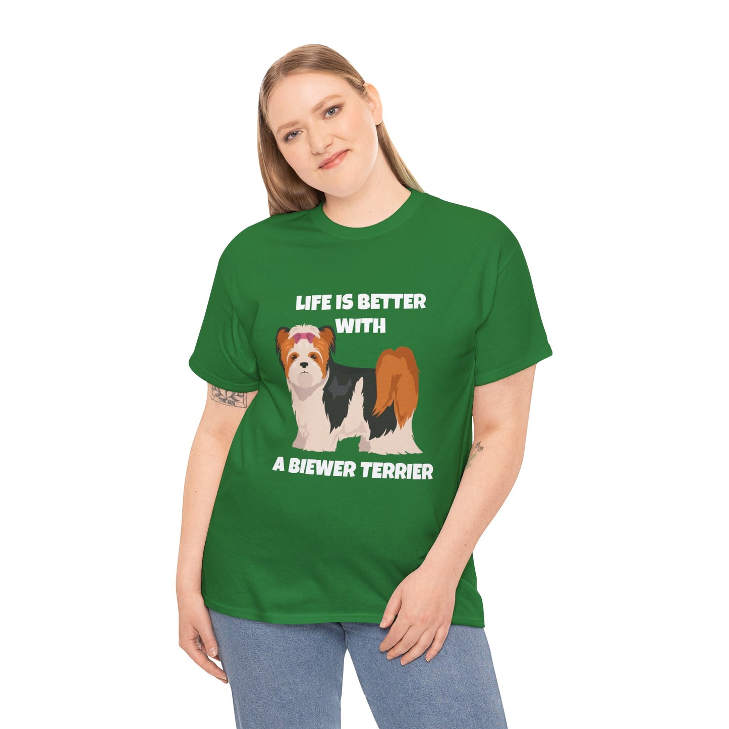 Biewer Terrier, Biewer Terrier Dog, Life is Better with a Biewer Terrier, Dark Unisex Heavy Cotton Tee