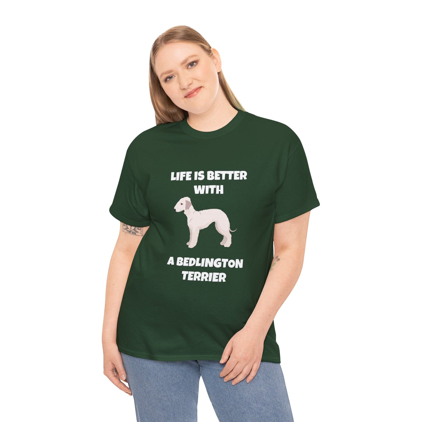 Bedlington Terrier, Bedlington Terrier Dog, Life is Better with a Bedlington Terrier, Dark Unisex Heavy Cotton Tee