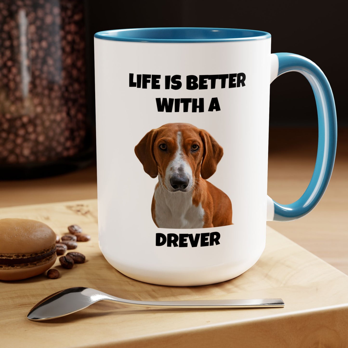 Drever Dog, Drever, Life is Better with a Drever, Two-Tone Coffee Mugs, 15oz