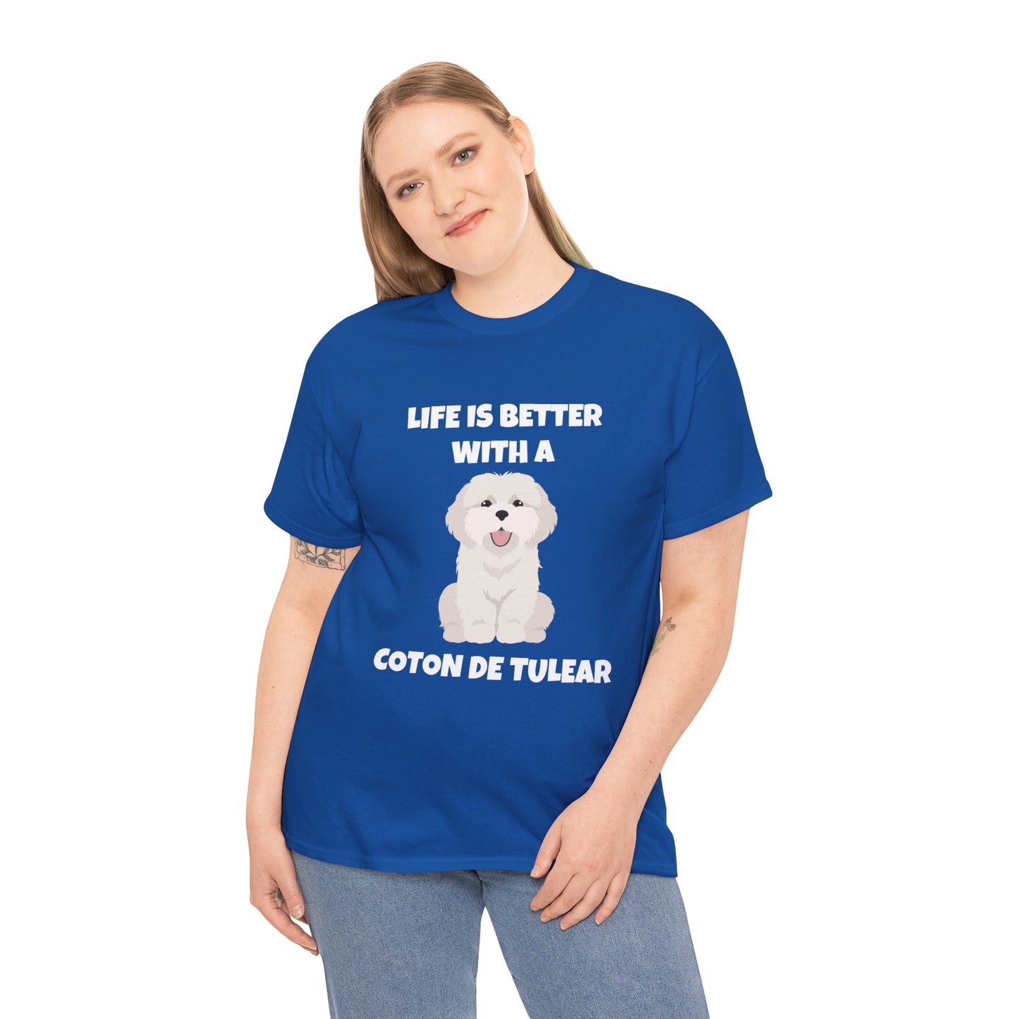 Coton de Tulear Dog, Life is Better with a Coton de Tulear, Dark Unisex Heavy Cotton Tee