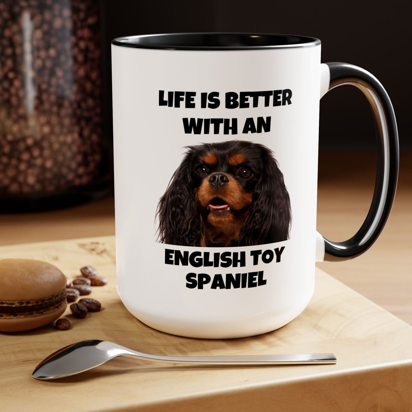 English Toy Spaniel Dog, Life is Better with an English Toy Spaniel, Two-Tone Coffee Mugs, 15oz