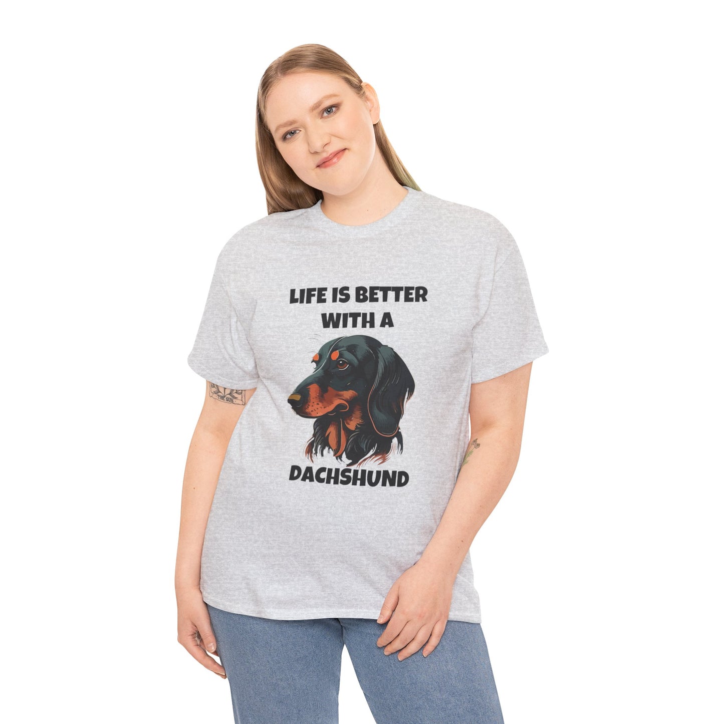 Dachshund Dog, Black Dachshund, Life is Better with a Dachshund, Unisex Heavy Cotton Tee