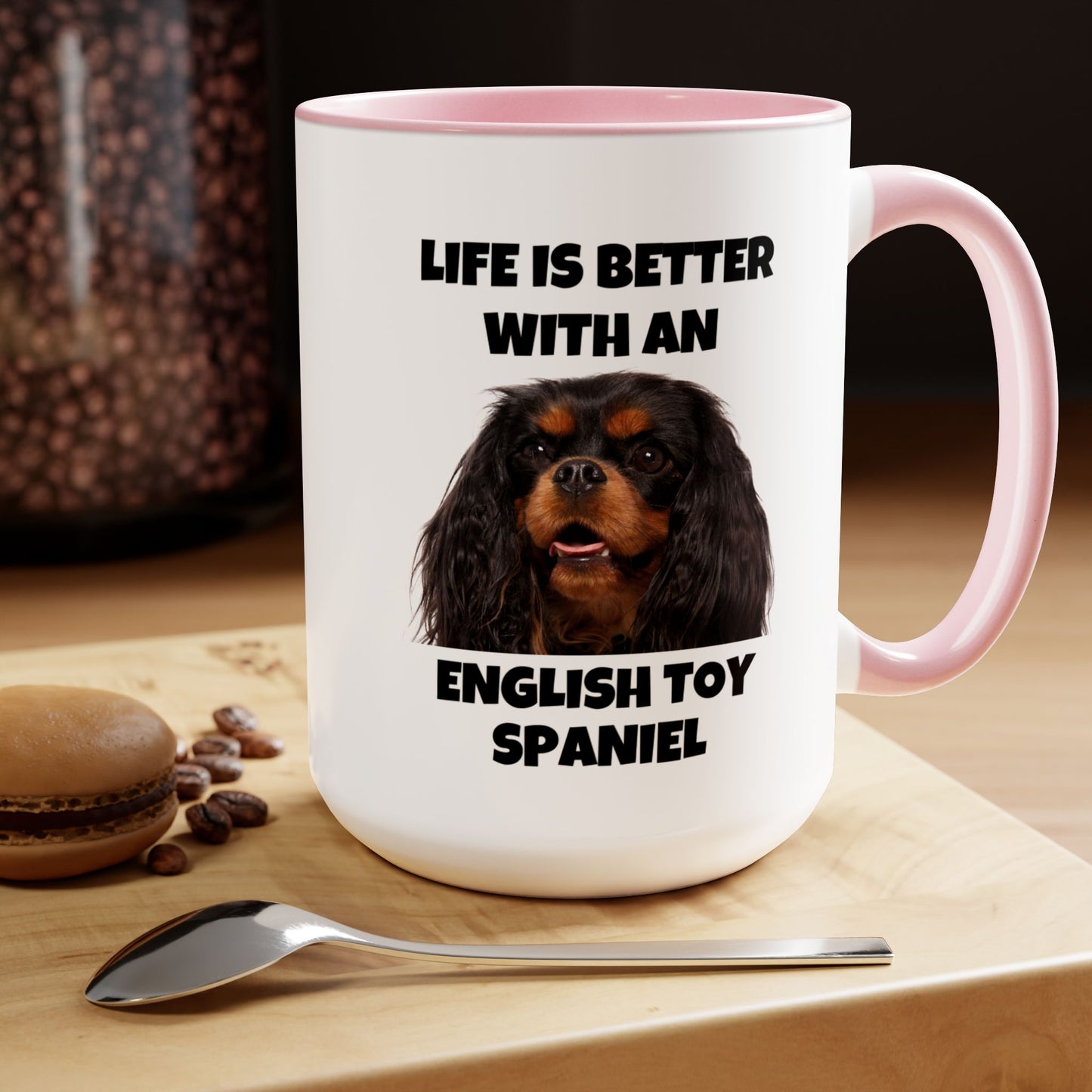 English Toy Spaniel Dog, Life is Better with an English Toy Spaniel, Two-Tone Coffee Mugs, 15oz