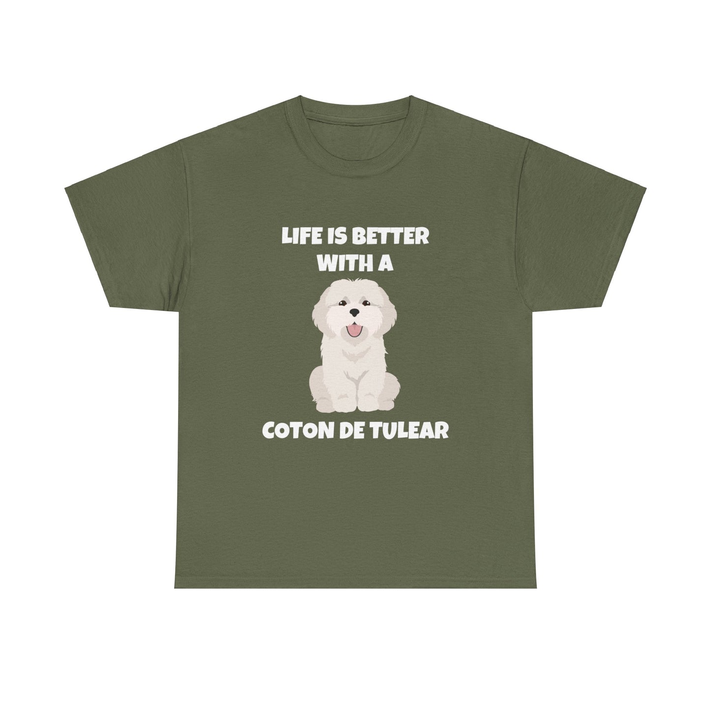 Coton de Tulear Dog, Life is Better with a Coton de Tulear, Dark Unisex Heavy Cotton Tee