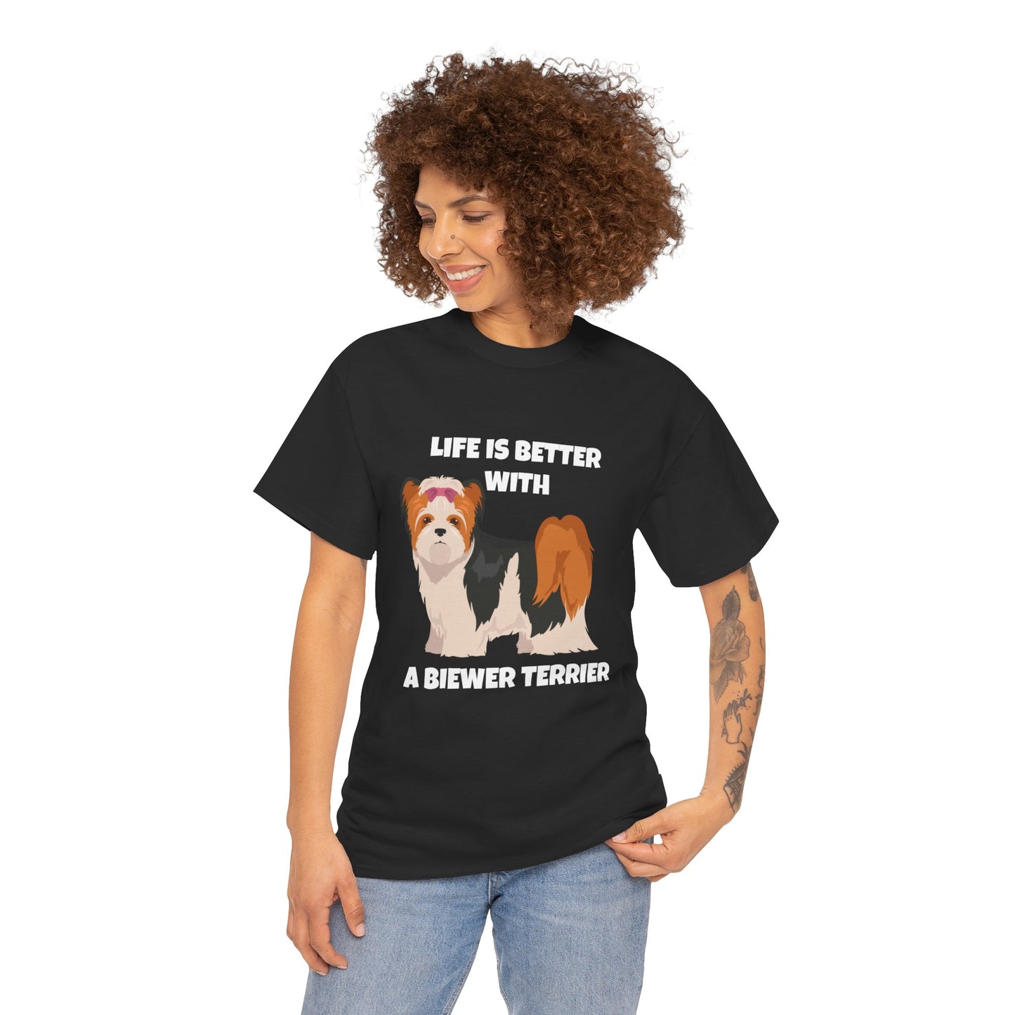 Biewer Terrier, Biewer Terrier Dog, Life is Better with a Biewer Terrier, Dark Unisex Heavy Cotton Tee