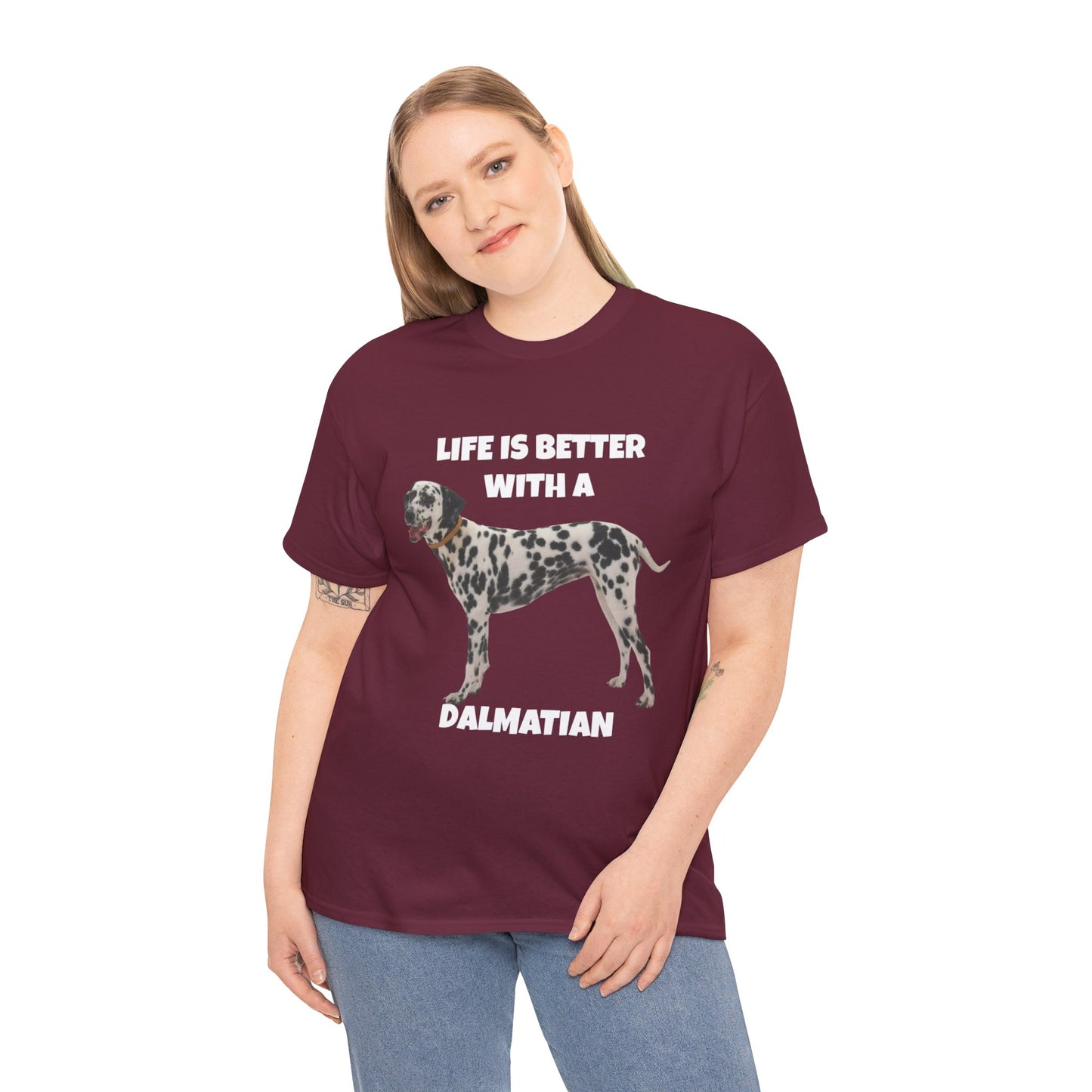 Dalmatian Dog, Life is Better with a Dalmatian, Dark Unisex Heavy Cotton Tee