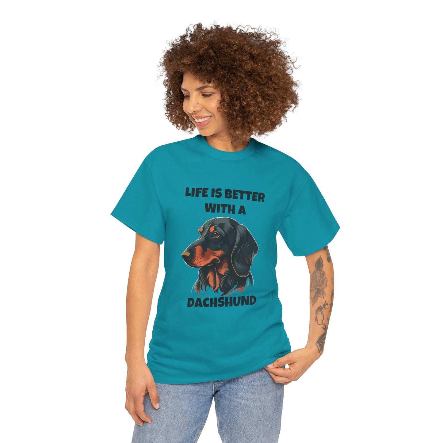 Dachshund Dog, Black Dachshund, Life is Better with a Dachshund, Unisex Heavy Cotton Tee
