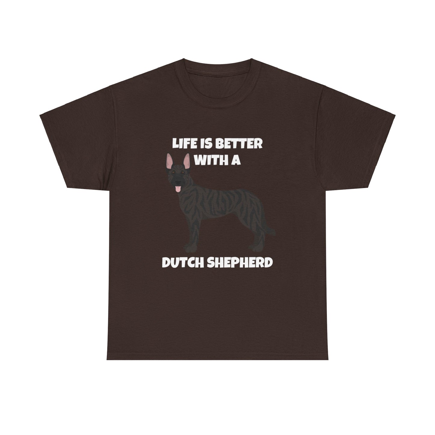 Dutch Shepherd Dog, Life is Better with a Dutch Shepherd, Dark Unisex Heavy Cotton Tee